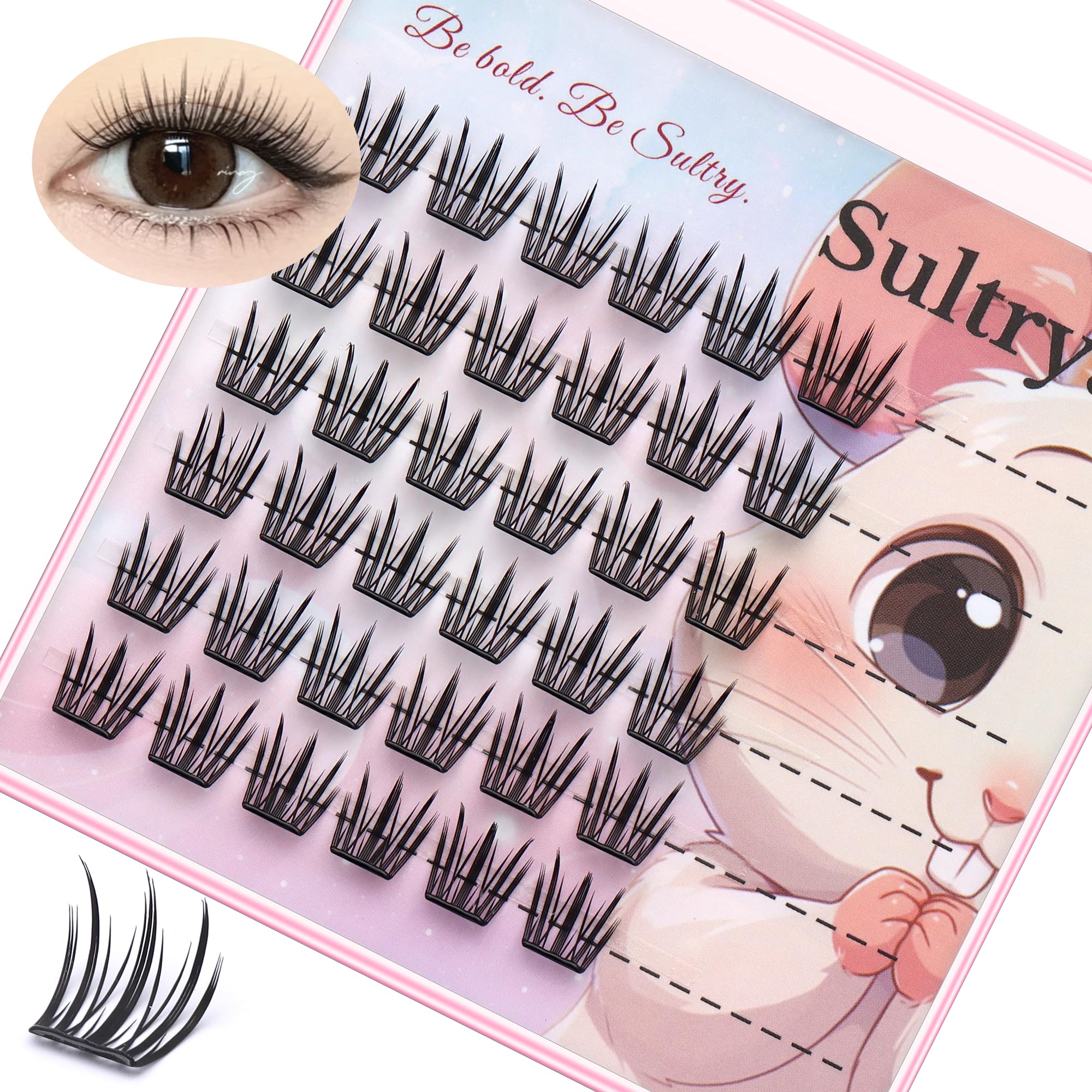 DIY Wimpernverlängerung, 36 selbstklebende Cluster, ultradünne synthetische Wimpern, Schwarz, Wispy Natural Style