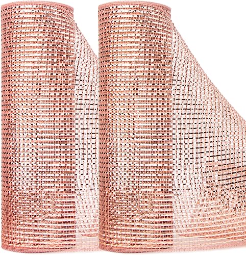 Miniatura 26 de Ribbli 2 rollos de cinta de malla metálica de oro rosa de 10 pulgadas x 30 pies (10 yardas), marfil con lámina de oro rosa e hilo marfil, cinta