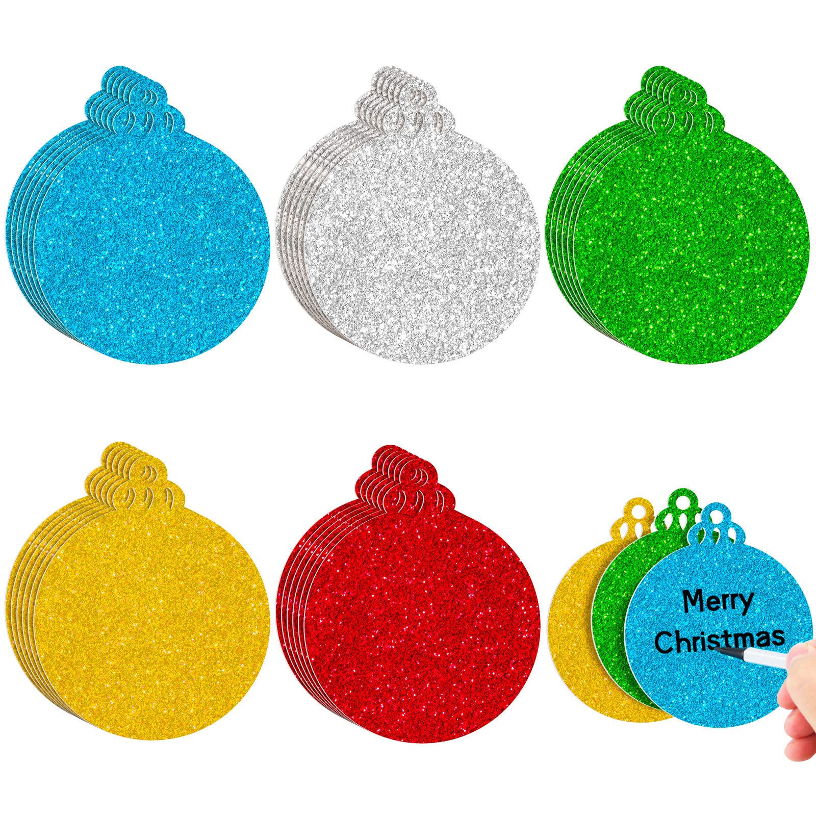 BBTO 100 Pcs Christmas Decoration Colorful Xmas Tree Cutouts with Glue Point 4 Inch Glitter Snowflake Shape Cutouts Paper Decorations for DIY Projects
