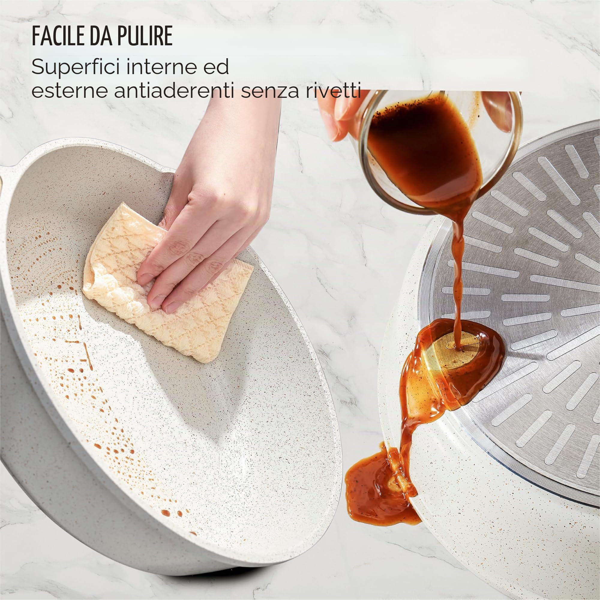 SENSARTE Set di Pentole 13 Pezzi, Antiaderente in Ceramica, Compatibile con Induzione e Gas, Include Padelle e Casseruole, con Manico Ergonomico Resistente e Lavabile in Lavastoviglie