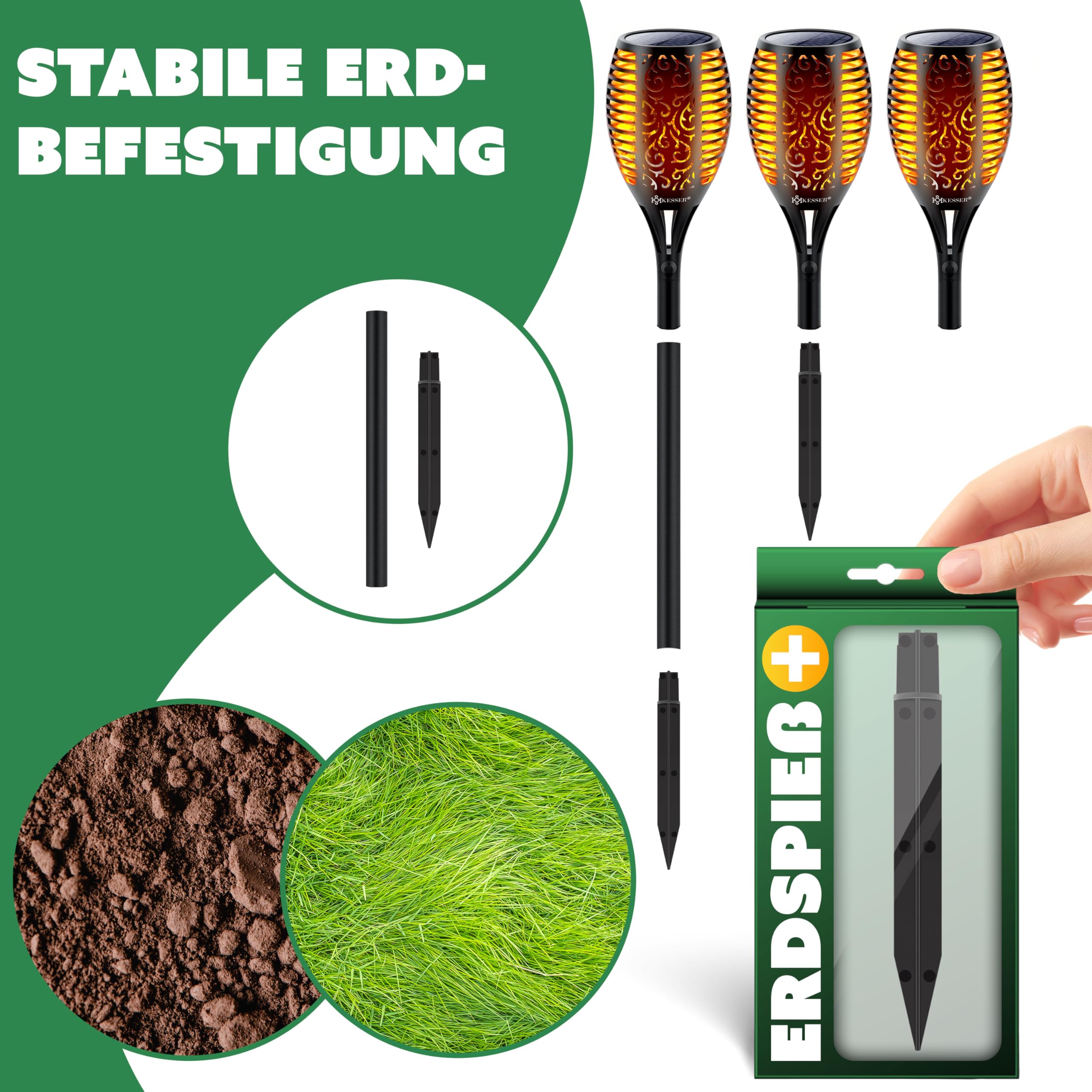 KESSER® Gartenfackel Solar 12er Set Solarleuchten 12 LEDs Flamme mit Wandhalterung + Erdspieß Licht-Sensor Wetterfest Garten Solarleuchte Fackel Lichter LED Gartenlampe Solarlampe Flammenlicht