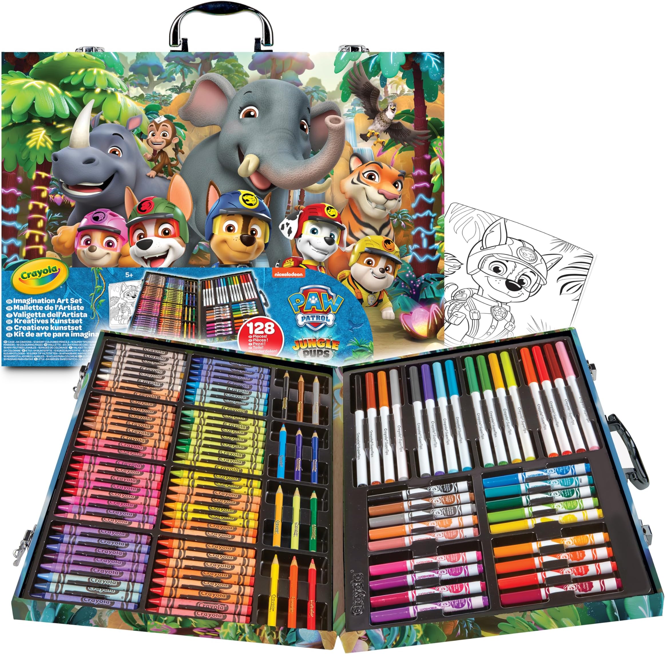 Paw Patrol Mighty Movie Painting Case, Creative Set with 128 Pieces, Felt Tip Pens, Crayons, Wax Pens, Creative Activity and Gift for Children, Ages 3 and Up