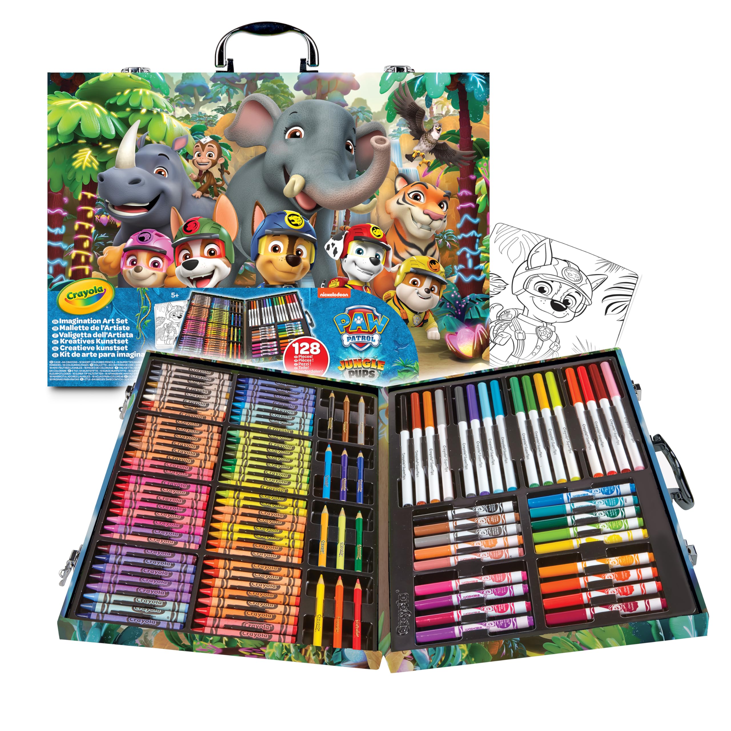 CRAYOLA - Paw Patrol Mighty Movie Painting Case, Creative Set with 128 Pieces, Felt Tip Pens, Crayons, Wax Pens, Creative Activity and Gift for Children, Ages 3 and Up
