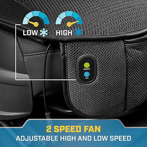 Miniatura 7 de Cat Cojín de asiento para ventilador de automóvil, asiento de refrigeración de 2 velocidades, 20 rejillas de ventilación, malla transpirable de