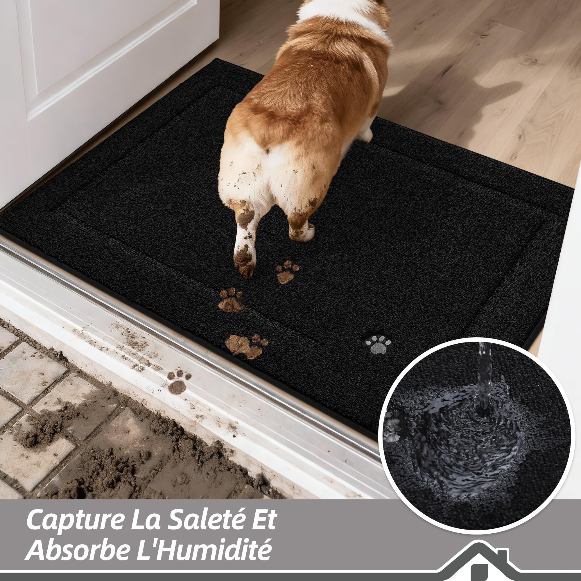 BEQHAUSE Tapis Entree Interieur, TPR Antidérapant, Noir, 90 x 150cm