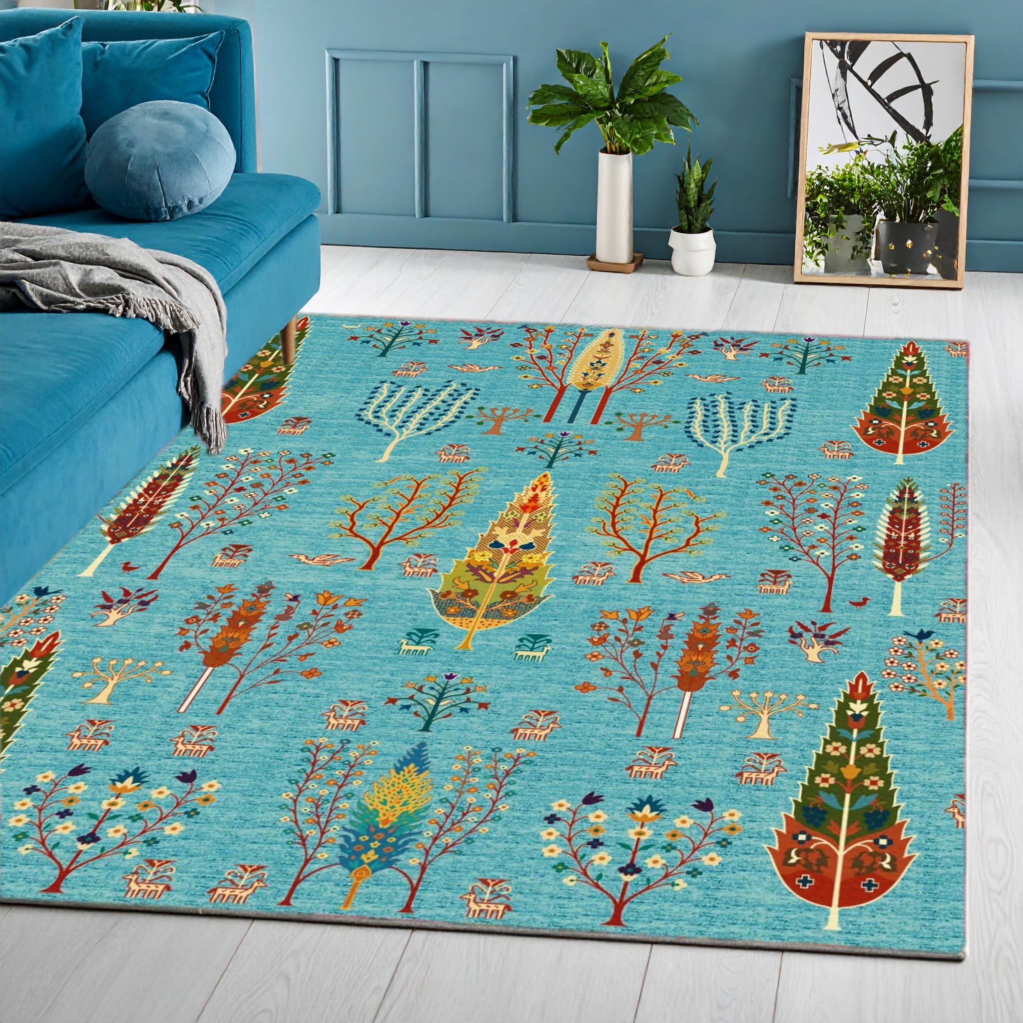 ishro home 3x5 Feet 3D Jet Multi Printed Carpet Rug Runner and Carpets for Bedroom/Living Area/Home with Anti Slip Backing (Tree of Life, 3x5 fts)
