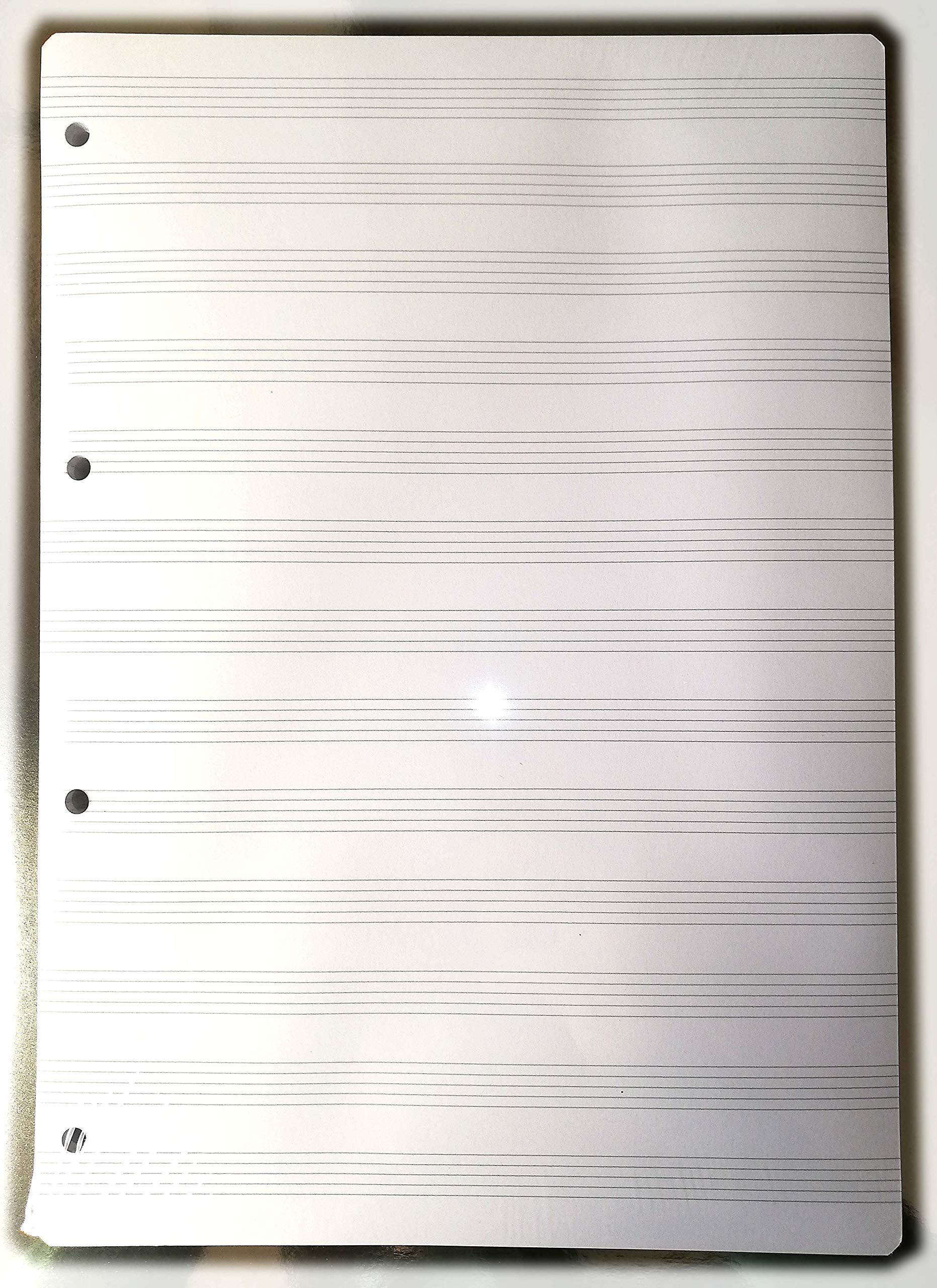 100 hojas de partituras musicales en formato A4, 20,5 x 29 cm, con 4 orificios, papel de 120 g, con 13 pentagramas.