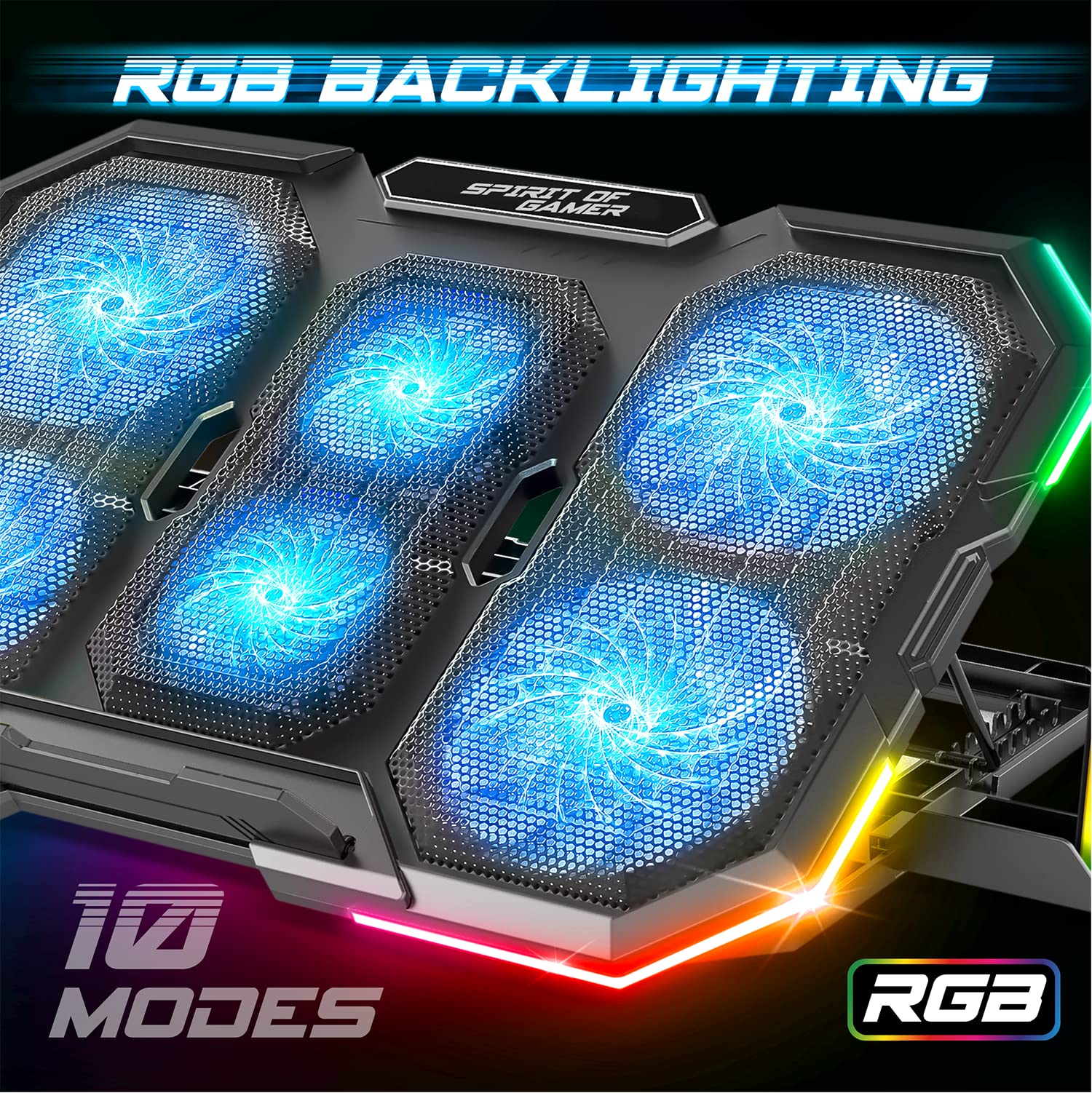 SPIRIT OF GAMER Refroidisseur PC Portable 10"-17" 6 Ventilateurs Silencieux RGB Support Ventilé pour Ordinateur Portable