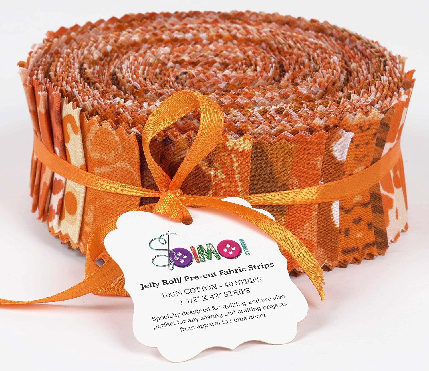 Soimoi 40Pcs Animals Print Precut Fabrics Strips Roll Up 1.5x42inches Cotton Jelly Rolls for Quilting - Orange