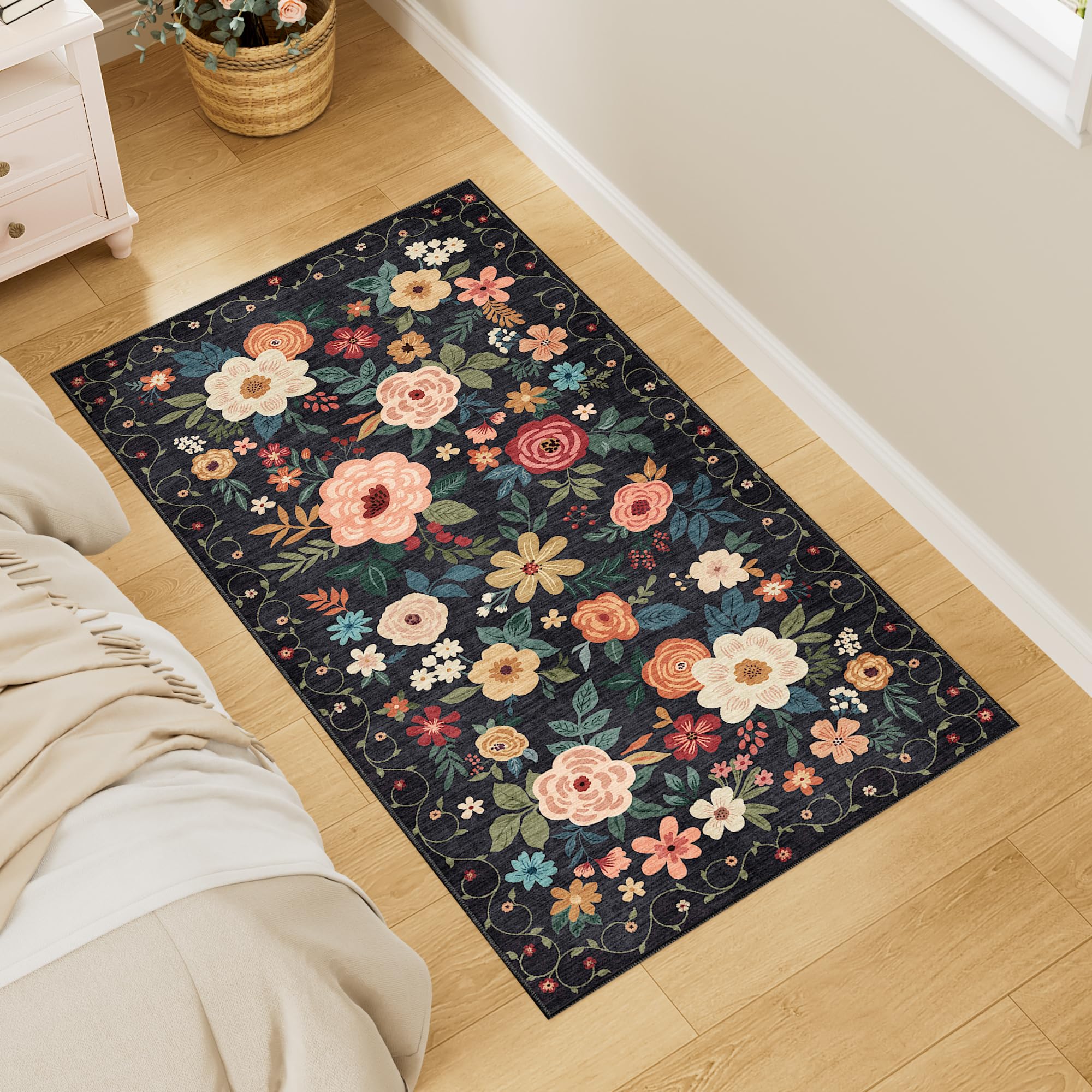 Amazon.com: DUKINO 2x4 Entryway Rug, Floral Washable Kitchen Rugs