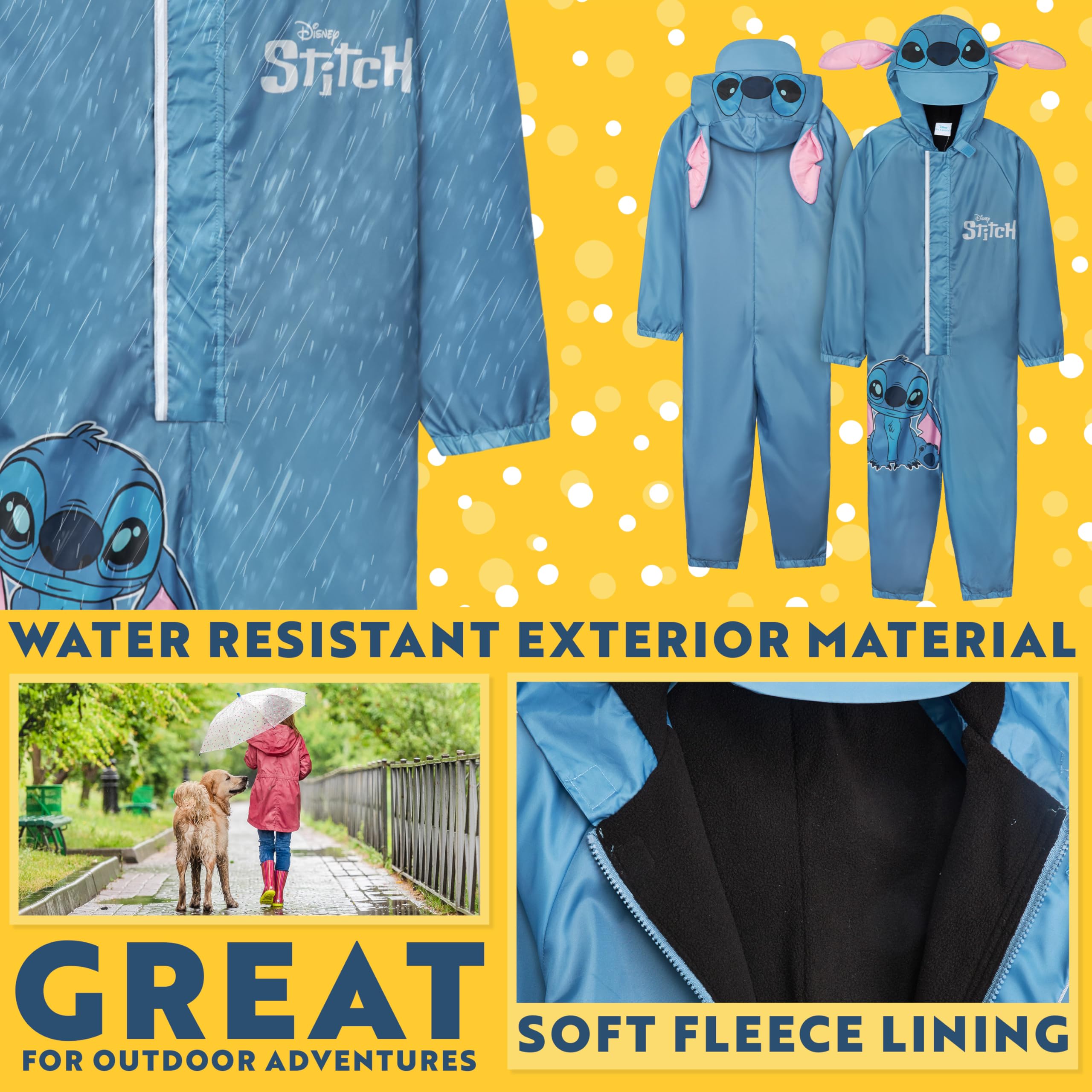 Get Trend Disney Mono Impermeable Bebe Niña con Forro Polar Traje de Lluvia Chaqueta con Cremallera Ropa Impermeable