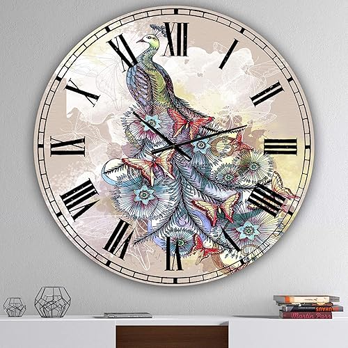 Miniatura 2 de DesignQ Reloj de pared estilo cabaña 'Butterfly Peacock' moderno reloj de pared grande para decoración de dormitorio