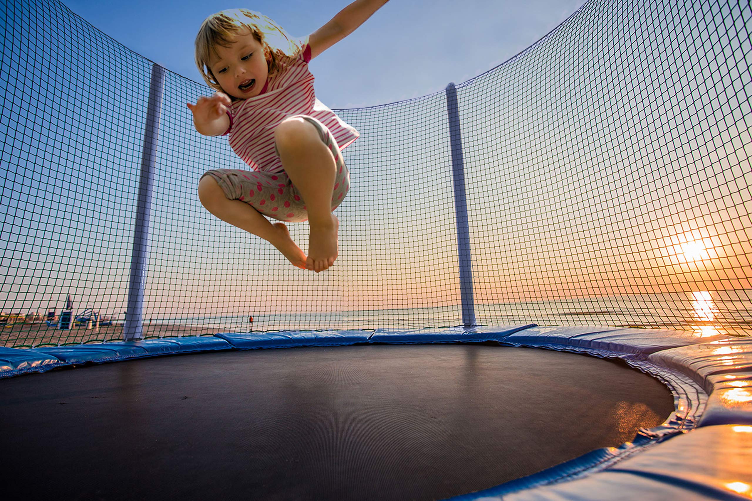 Trampolino Diametro 245 cm Tappeto Jumper Elastico Con Rete di Sicurezza, 6 Pali Imbottiti, Scaletta e Rivestimento Sui Bordi, Ideale Per Giardino Balzo (Colore Blue E Nero)
