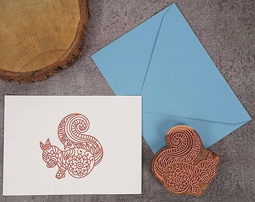 Miniatura 5 de Bloque de impresión textil, ardilla, sello de madera tallada a mano, estampado de bloques de madera, sellos textiles para bloques de telacerámica, 3