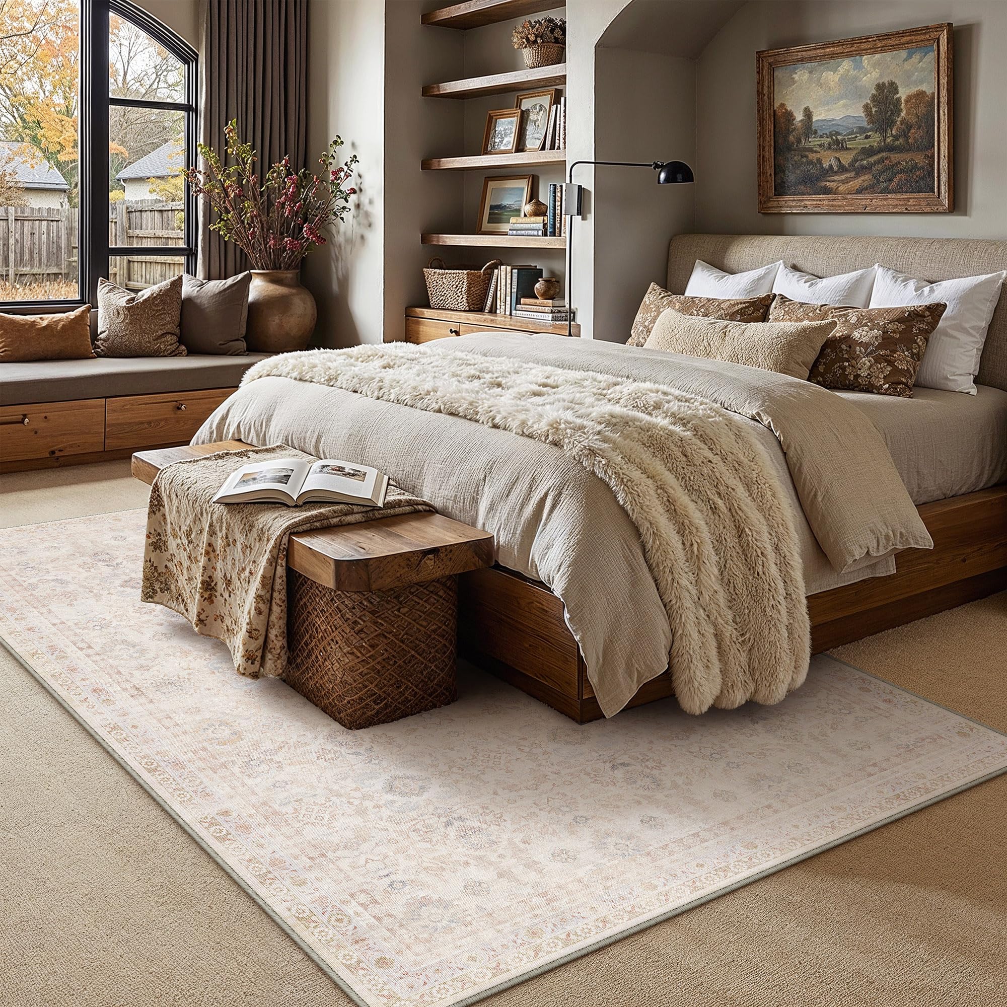 PureCozy Beige Vintage Area Rugs Living Room 160x230cm Vintage Carpet — image 1