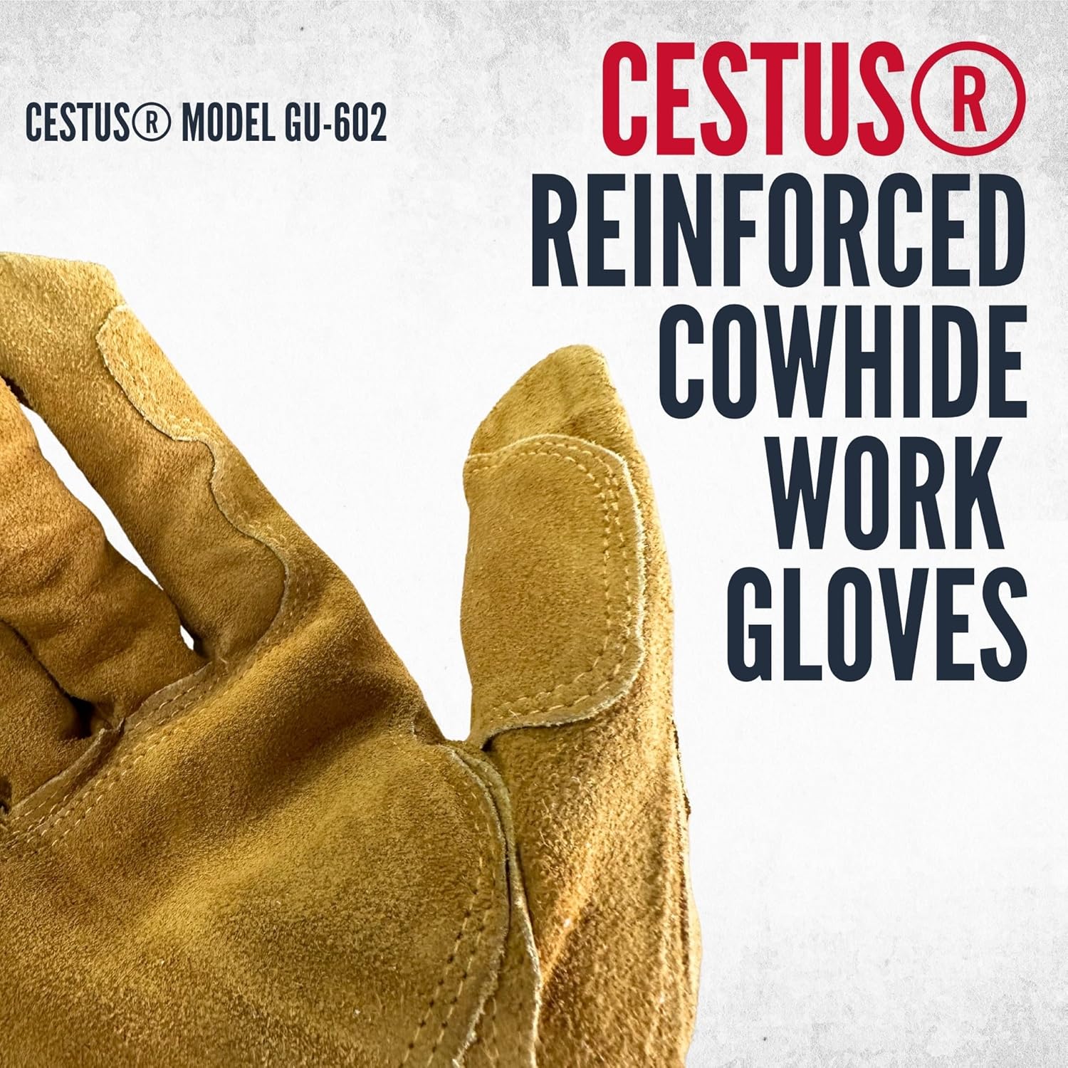 Cestus GU-602, Cowhide Leather Work Gloves for Men, Reinforced for Construction, Welding, Warehouse, Truck Drivers, Farming - Image 2