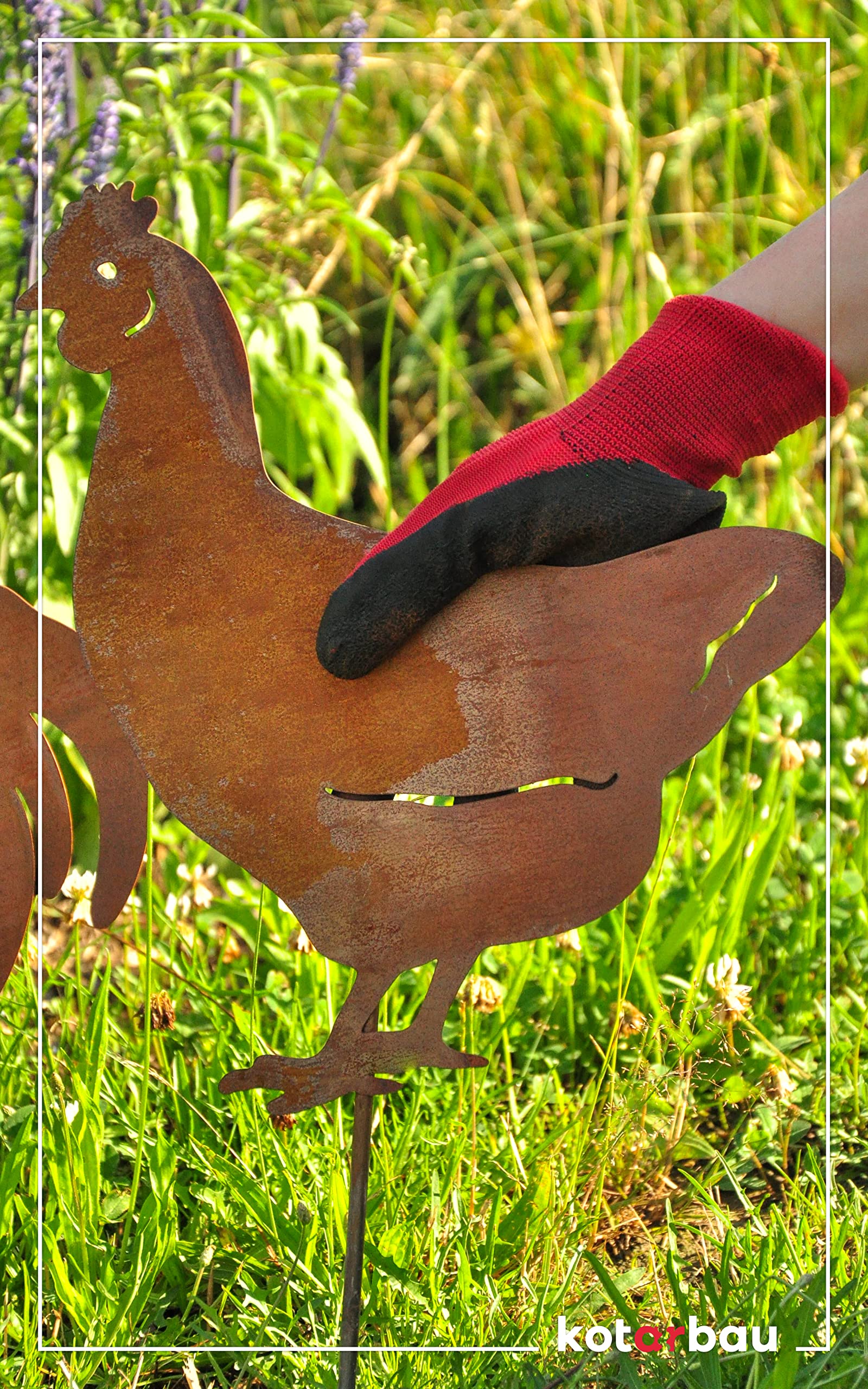 KOTARBAU® Decoración de jardín de Metal Oxidado, Gallo, gallina, Pollitos para Clavar en Tierra, Figuras Decorativas, Efecto Oxidado, Animales de decoración, Estatuas