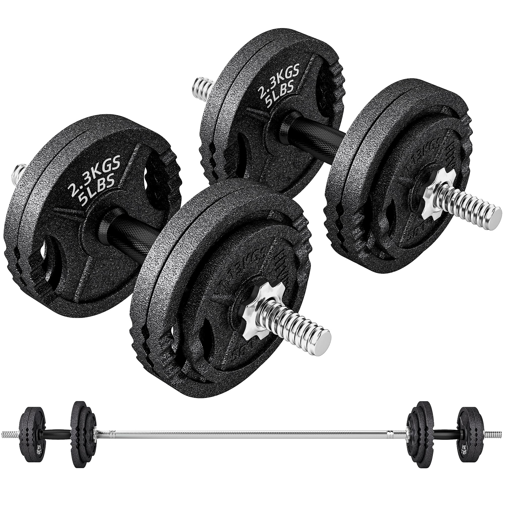 SPORTNOW Set Pesi Palestra 2 in 1 da 42kg in Acciaio Regolabile, Set Manubri Regolabili con Impugnatura Antiscivolo, Bilanciere Palestra e 2 Manubri per Allenamento Fitness in Casa, Nero