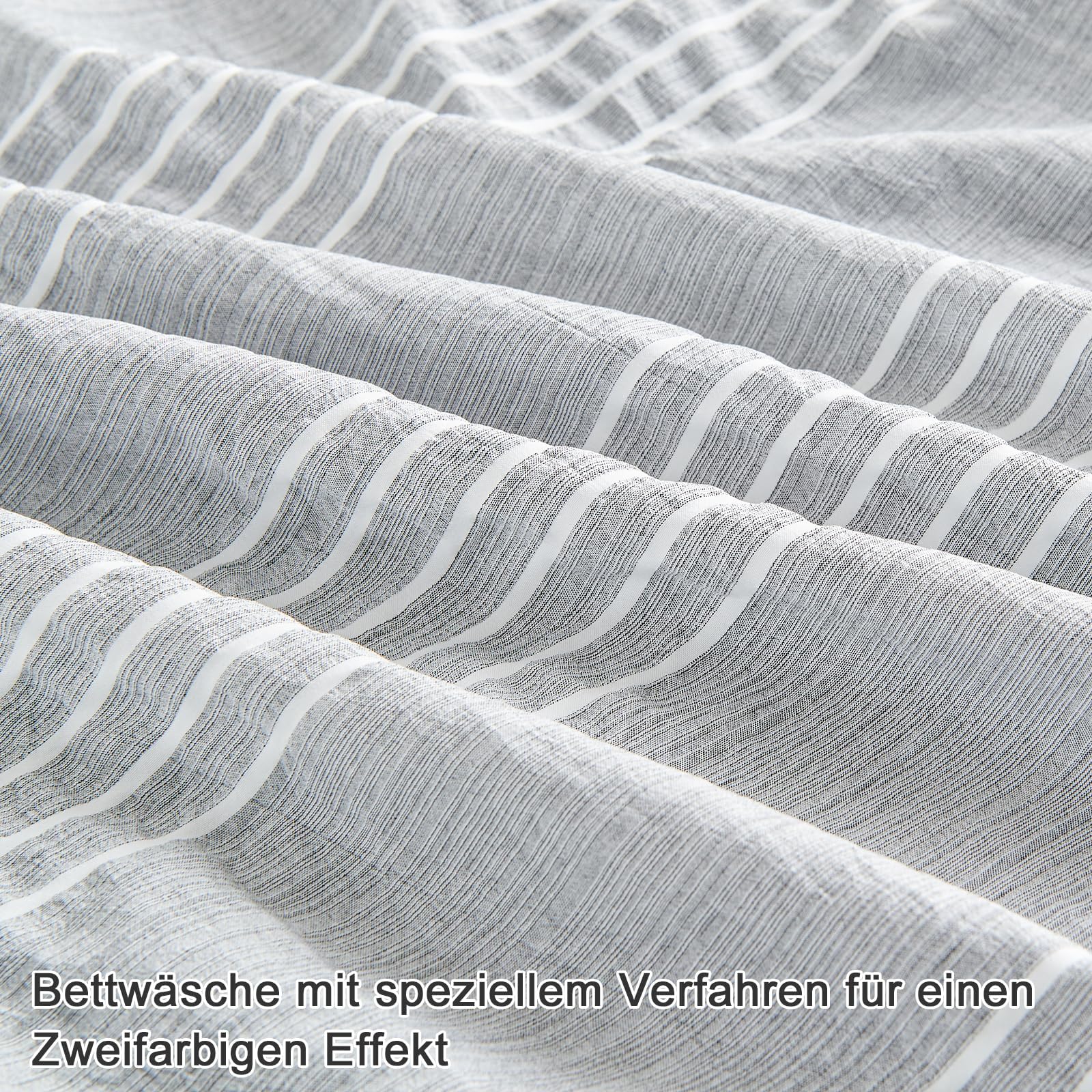 Qucover Bettwäsche 155x220cm,Seersucker Bettwäsche 4teilig Grau Mikrofaser | Bettwäsche-Sets, 2 Bettbezüge 155x220 cm + 2 Kissenbezüge 80X80 cm, Bügelfrei Kuschel Bettwäsche mit Reißverschluss