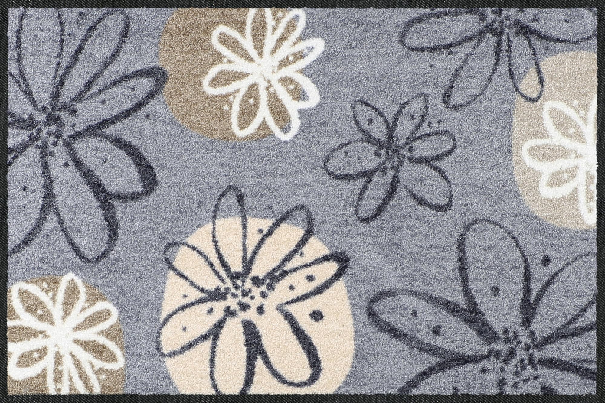 Erwin Müller Fußmatte Koblenz, Schmutzfangmatte, Fußabtreter rutschhemmend, Blumenmotiv grau/braun Größe 50x75 cm - robust, langlebig, pflegeleicht, für Fußbodenheizung geeignet