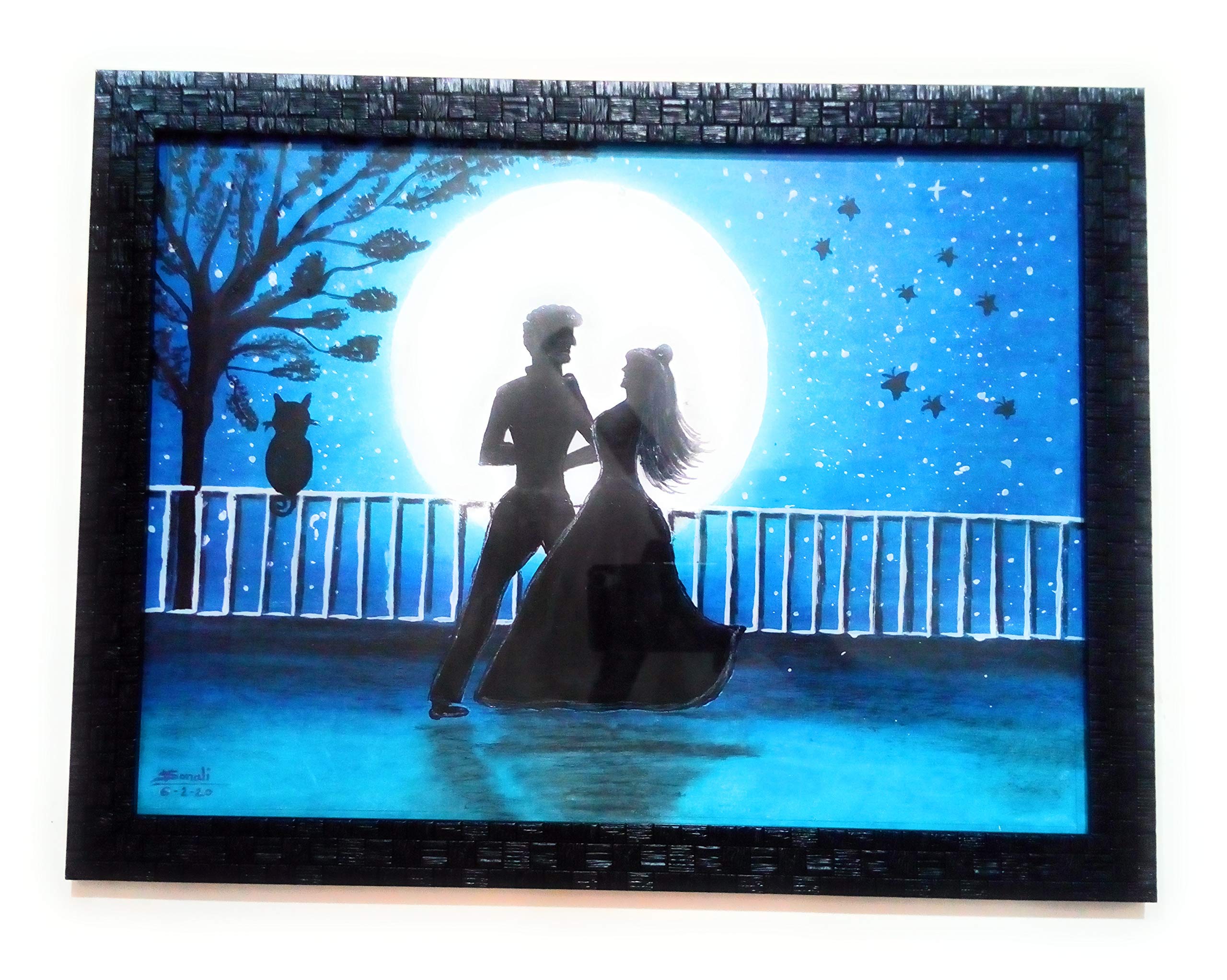 Acrylic Handmade SS Painting Romantic Couple with Scenery Include Oil Pastel Colors