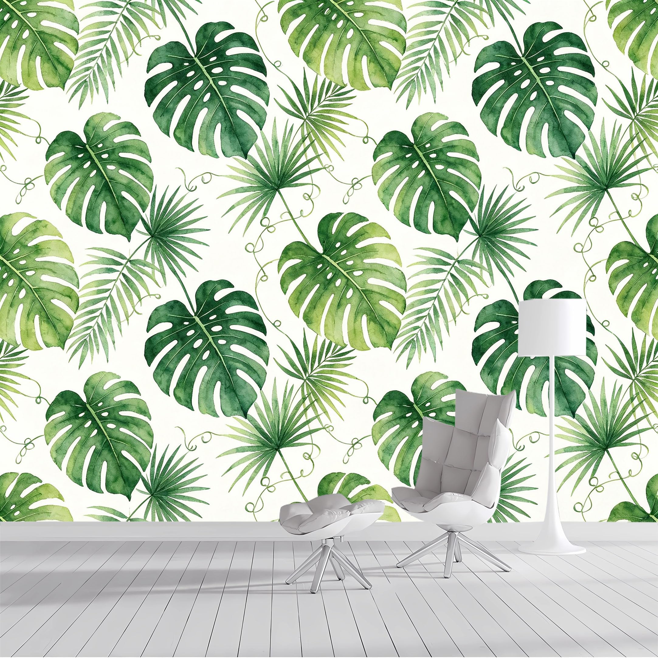 Yzpallescene Bh260711023 Custom Size Wall Mural Tropical Botanical Watercolor Selfadhesive Wall Fabric Removable Peel And Stick Wallpaper Wall Decor For Living Room Bedroom Bathroom