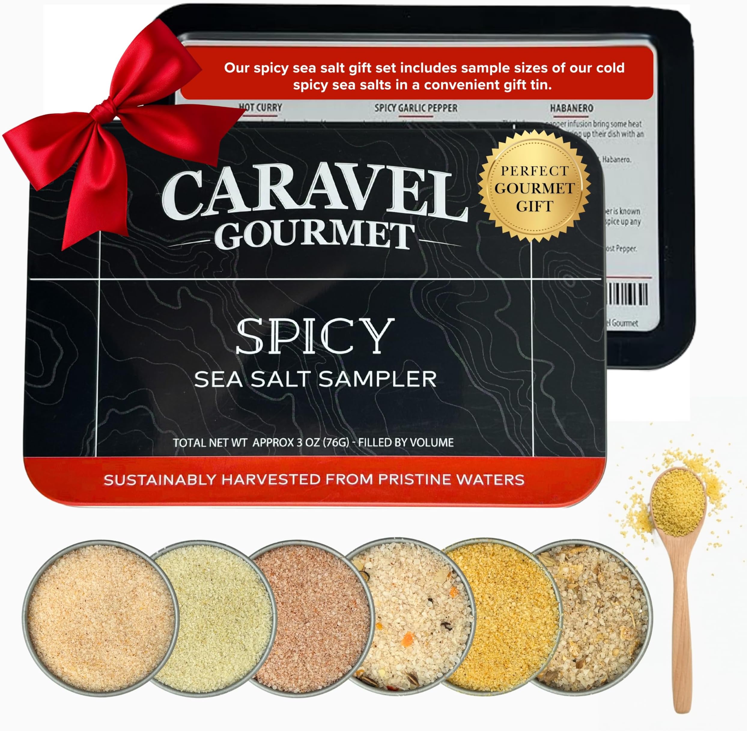 Spicy Sea Salt Sampler Set, Ghost Pepper and Habanero Salt, Give Spicy Seasoning as a Gourmet Cooking Gift, 0.5 oz x Bundle of 6 Flavored Salts