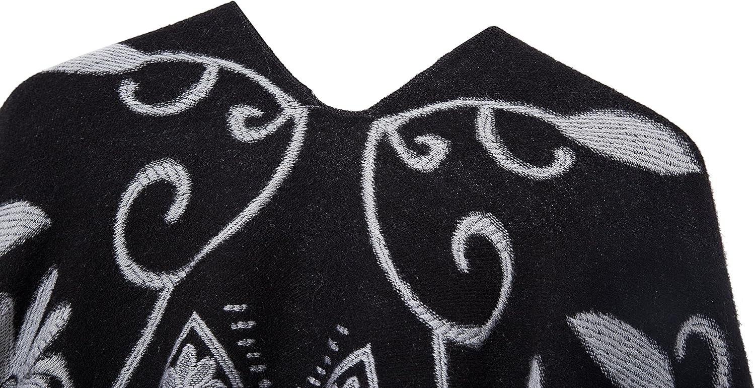 Urban CoCo Women's Printed Tassel Open front Poncho Cape Cardigan Wrap Shawl - Image 4