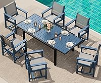 Vista 28 de SERWALL Juego de comedor para exteriores de 9 piezas, mesa de comedor expandible de 60 a 83 pulgadas y 8 sillas de polietileno de alta densidad