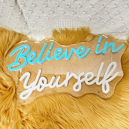 Miniatura 2 de Believe in yourself - Letreros de neón para boda de 15.7 x 8.2 pulgadas, luz LED de neón azul y blanca para decoración de pared, alimentada por USB,