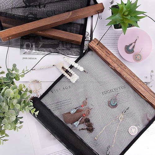 Miniatura 5 de FEQO Organizador de aretes de malla para colgar aretes, organizador de joyas de pared con 20 ganchos negros en forma de S (24 x 12 pulgadas)
