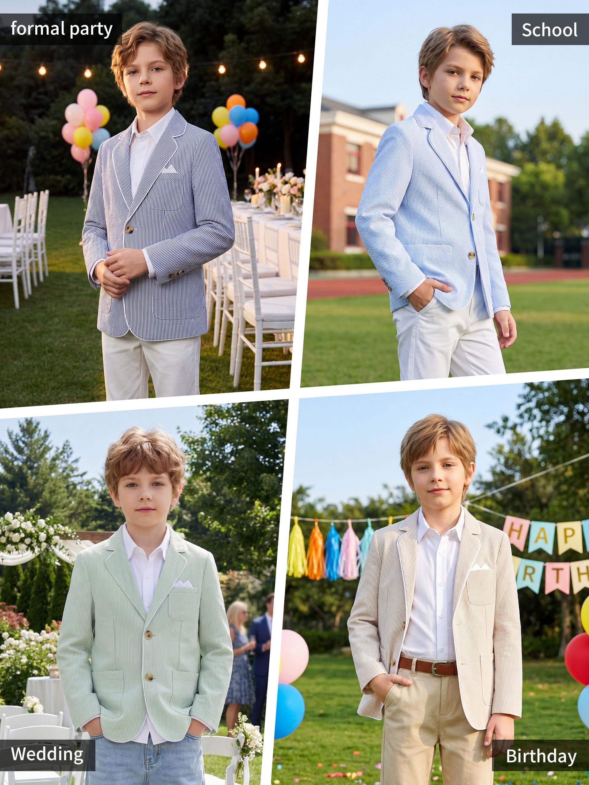 LOLANTA Boys Seersucker Blazer Jacket Kids Lightweight Striped Blazers for Formal Casual Events Dress Outfits Tuxedo Suit — view 5