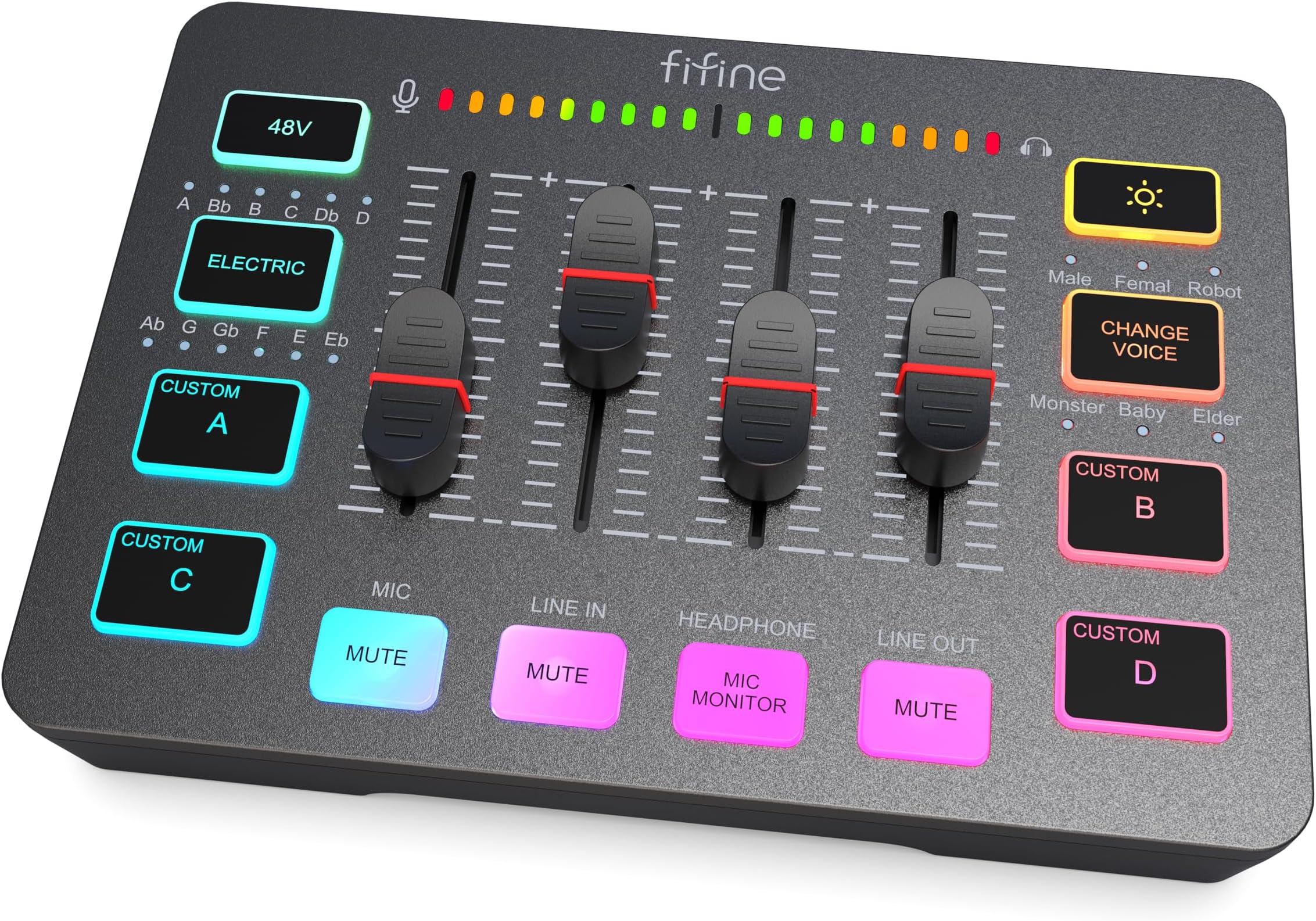- Gaming Audio Mixer with XLR Microphone Interface, DJ PC RGB Mixer with Volume Fader, Individual Control, Mute and Monitoring, 48V Phantom Power, for Streaming/Podcast/Content Creation-SC3