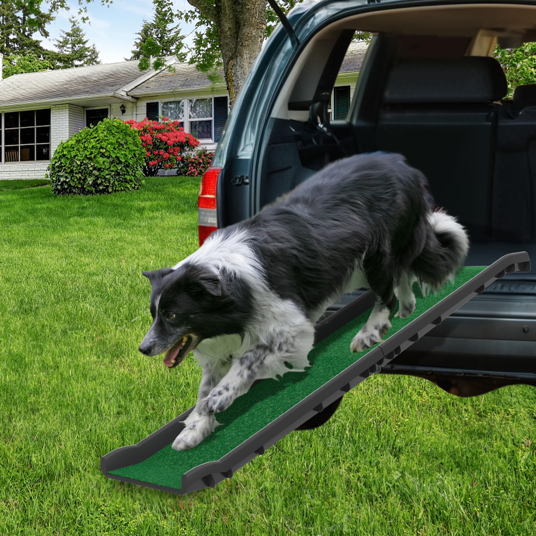 YRHome Hunderampe Auto klappbar 156 x 40cm Kunststoff Anti-Rutsch Autorampe Kofferraumrampe für Haustiere Hunde-Rampe Hundetreppe Einstiegshilfe für Kofferraum Robust bis 90 kg Grün