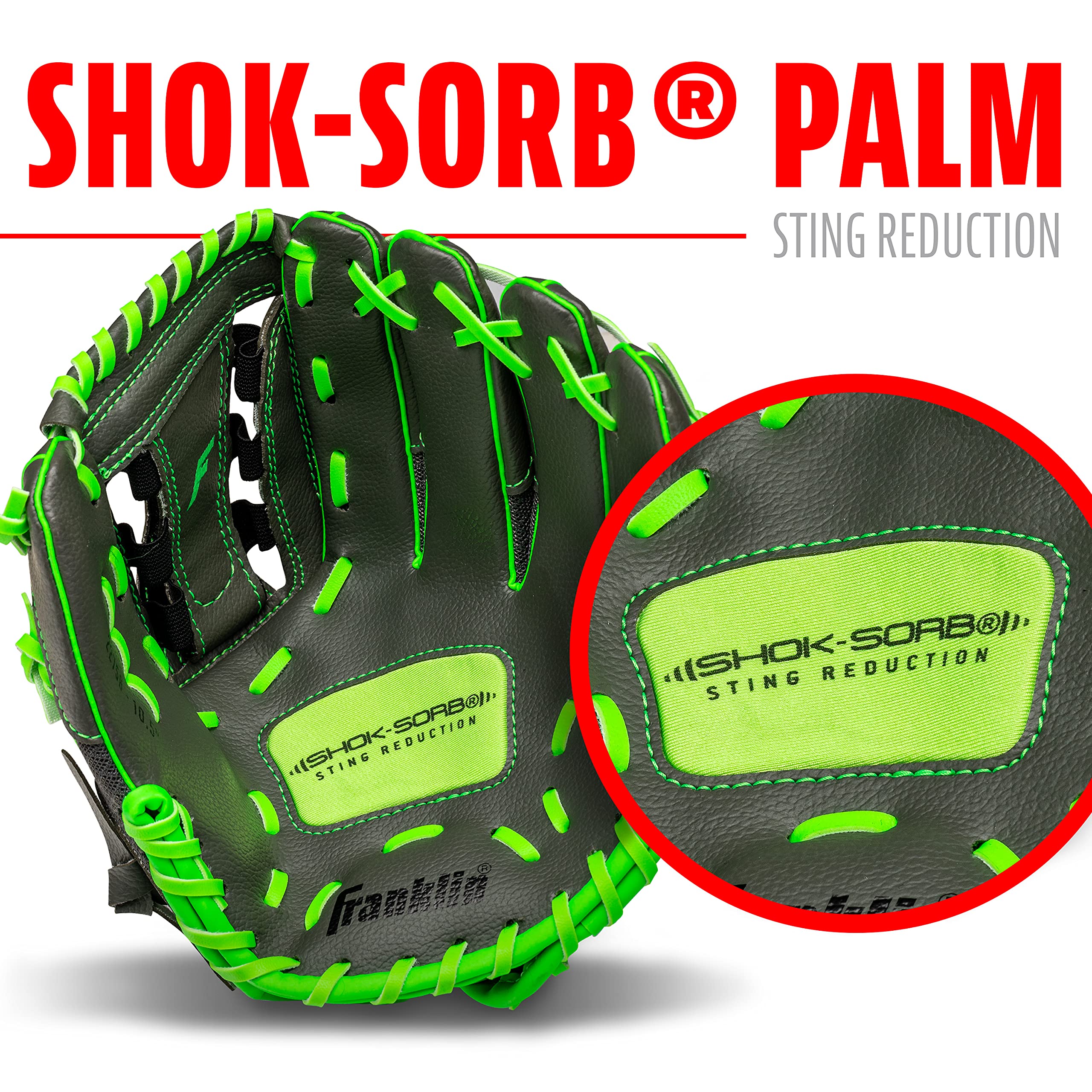 Franklin Sports Youth Teeball Gloves - Shok Sorb Kids Baseball + Teeball Mitt - Boys + Girls Fielder Gloves - 10.5" Inch