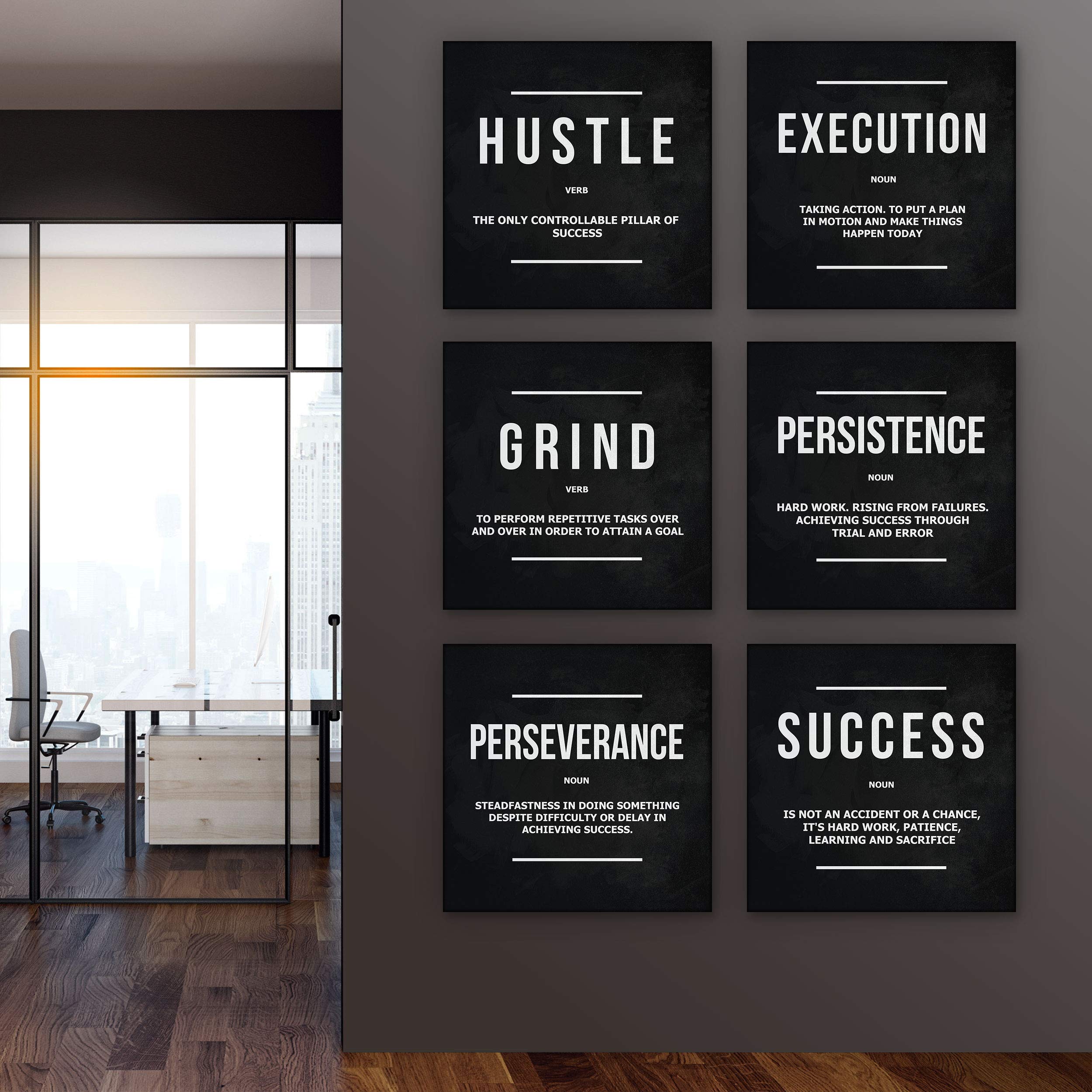 6x Motivational Wall Art Office Decor Canvas Prints Grind Hustle