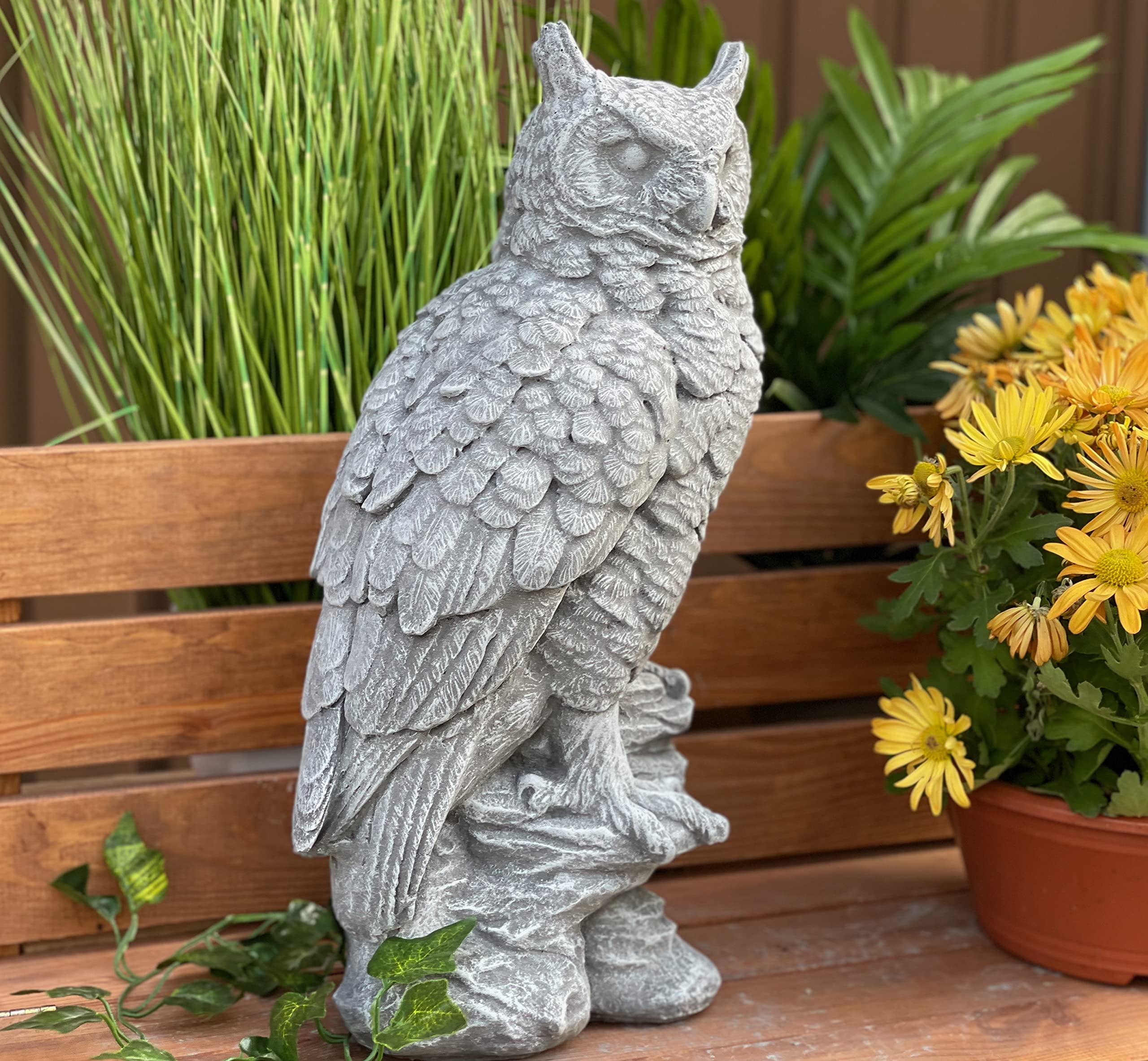 stoneandstyle Steinfigur Eule Uhu groß naturgetreu frostfest Steinguss