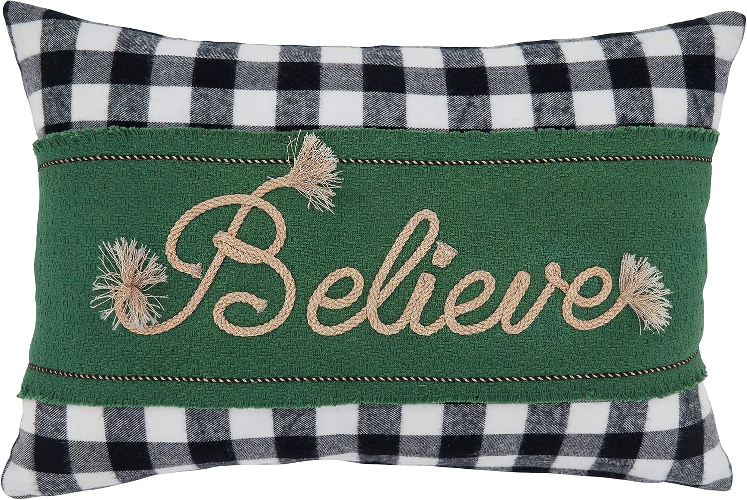 SARO LIFESTYLE Merry Martinique Collection Plaid Pillow Cover with Trees Design, 18", Green