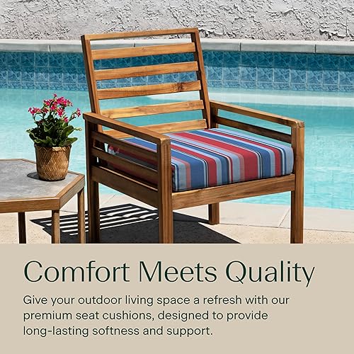 Miniatura 10 de Honeycomb Cojín para asiento de comedor azul costero sólido texturizado para interiores y exteriores relleno de fibra reciclada, resistente a la