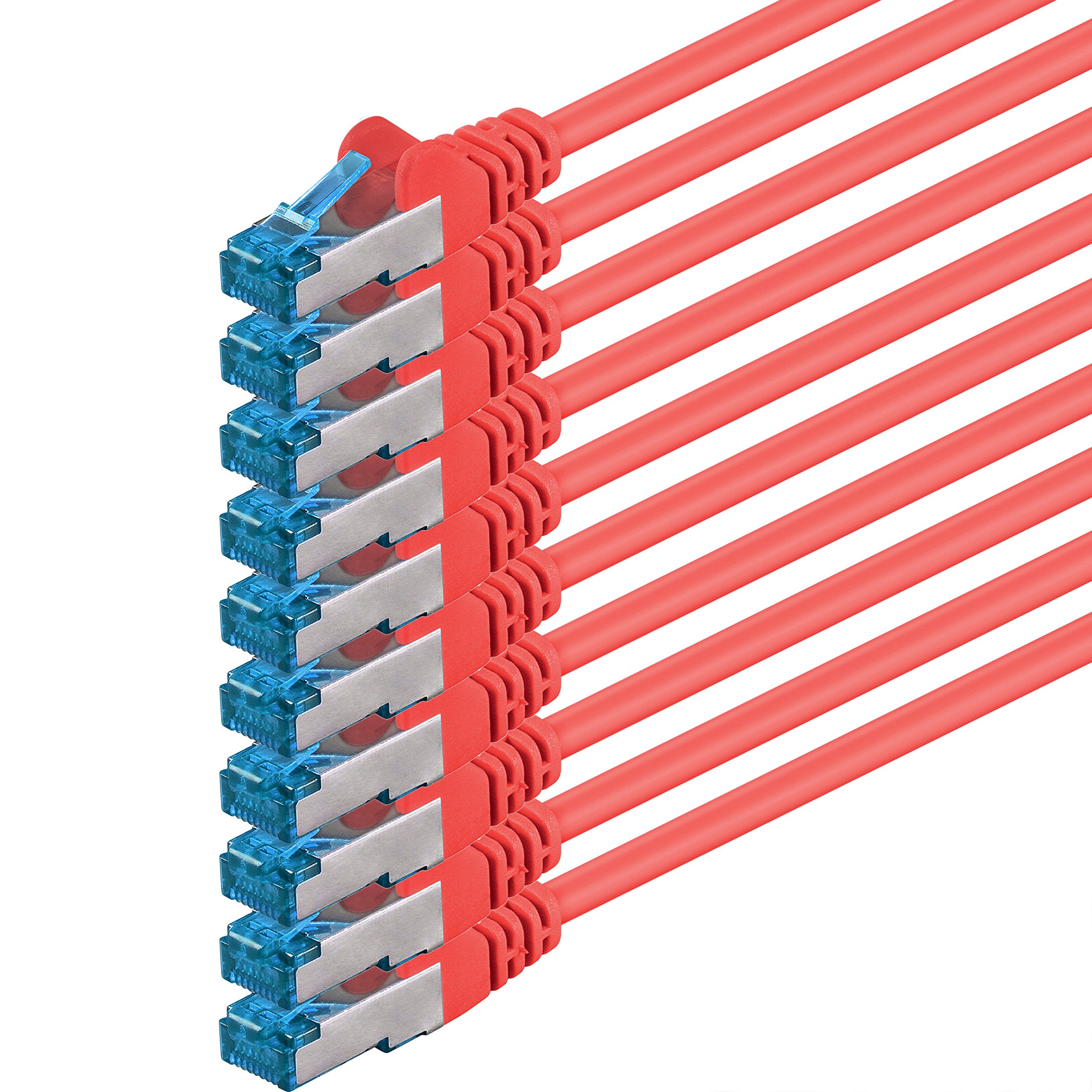 1aTTack.de 0,5m - CAT6a - Netzwerkkabel rot - 10 Stück CAT 6 A Patchkabel 10000 Mbit s SFTP PIMF 500 MHz kompatibel zu CAT5 CAT6 CAT7 DSL Internet Switch Router