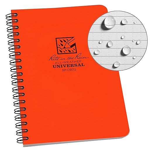 Rite in the Rain Weatherproof Side Spiral Notebook, 4.625" x 7", Orange Cover, Universal Pattern (No. OR73)