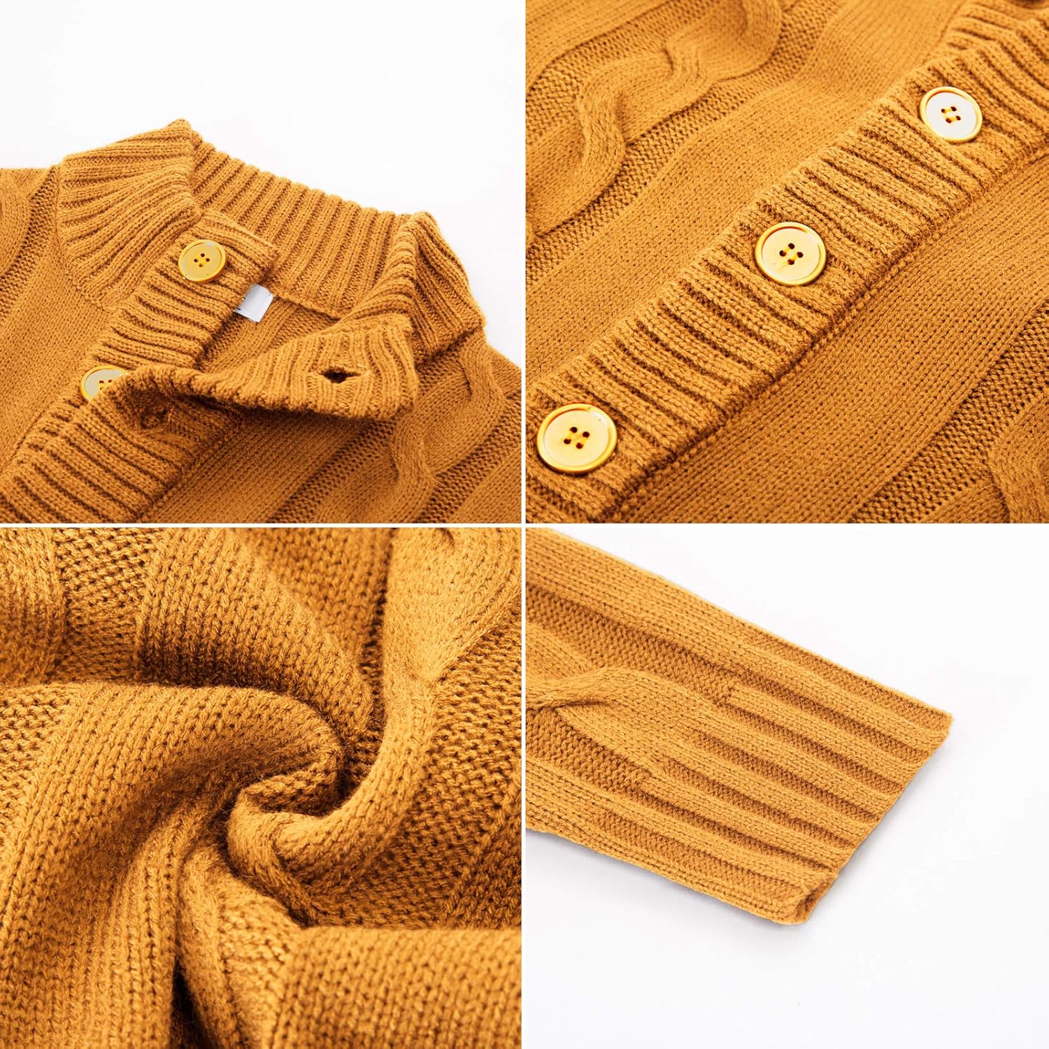 PJ PAUL JONES Men's Cardigan Sweaters Stand Collar Long Sleeve Cable Knit Button Down Sweater - Image 5