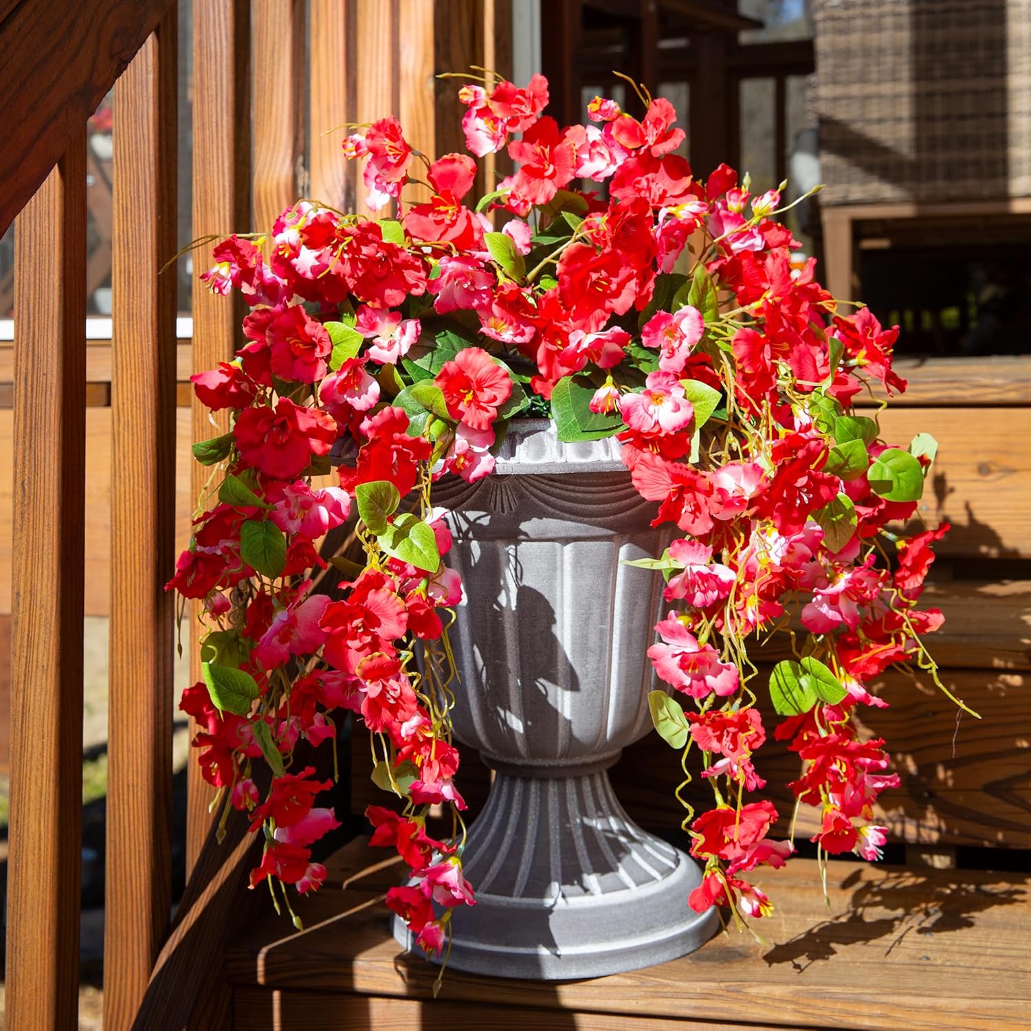 Artificial Hibiscus Fake Hanging Flowers Plants for Outdoors Spring Decoration, 2pcs Faux Silk Outside Hibiscus Long Trailing Vines Realistic UV Resistant for Front Door Planter Porch Patio Yard Urn - Image 9