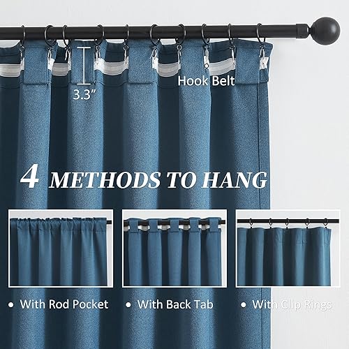 Miniatura 3 de KEQIAOSUOCAI Juego de 2 paneles de cortinas de sombra completa de 90 pulgadas de largo, cortinas completamente opacas que reducen el ruido para sala