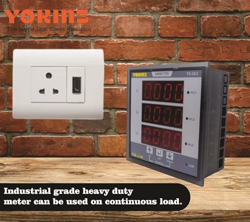 Image of Yokins True RMS Three phase AC Digital Ammeter Y9-3A3 (3 line display) 5A /1A AC CT selectable (upto 10A Direct) used for measurement of 3 phase AC Current, comes with One year Warranty (Size 96x96)