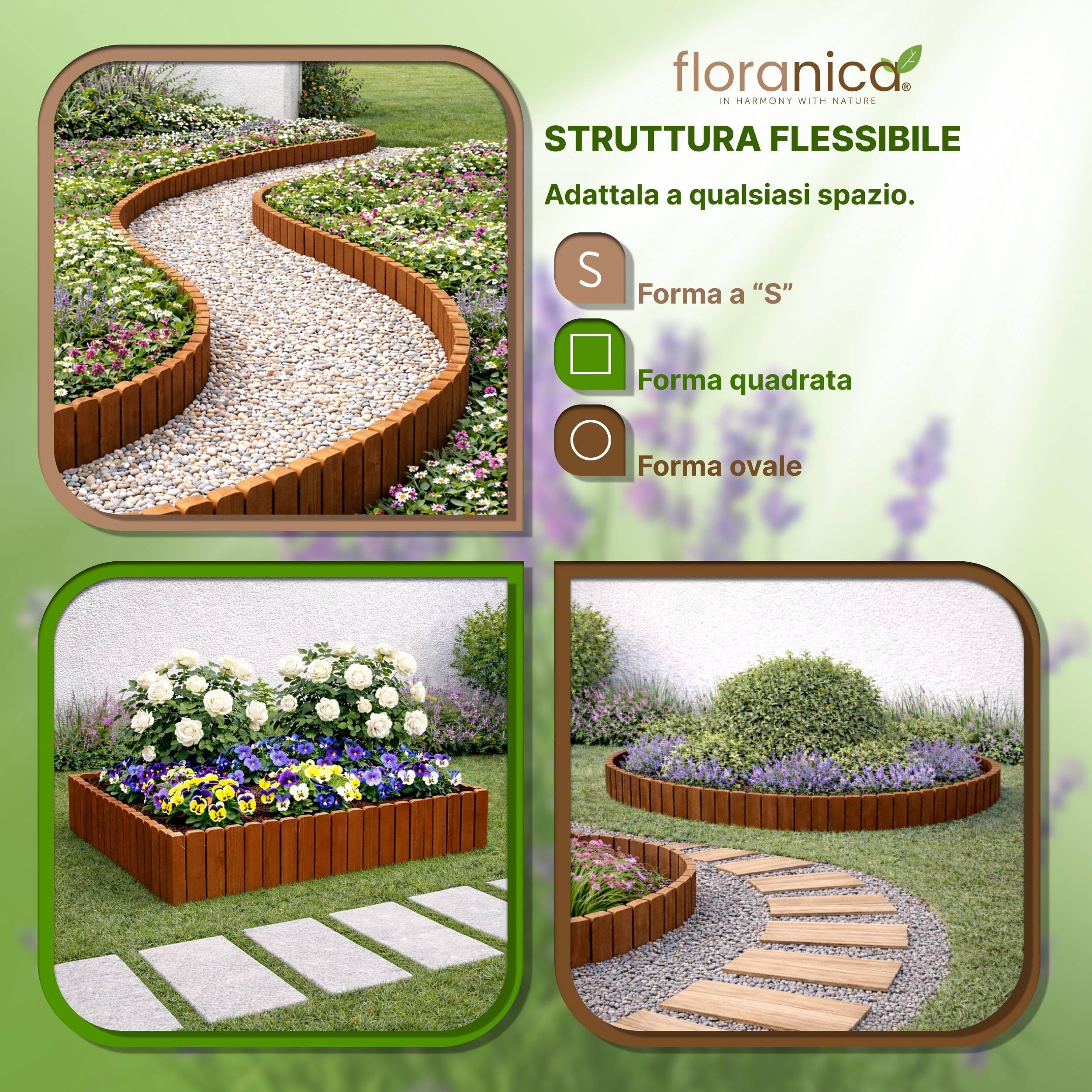 Floranica Bordo Giardino Flessibile 30 x 200 cm Marrone scuro Bordi Aiuole Legno Rollborder Bordura per Giardino Palizzata