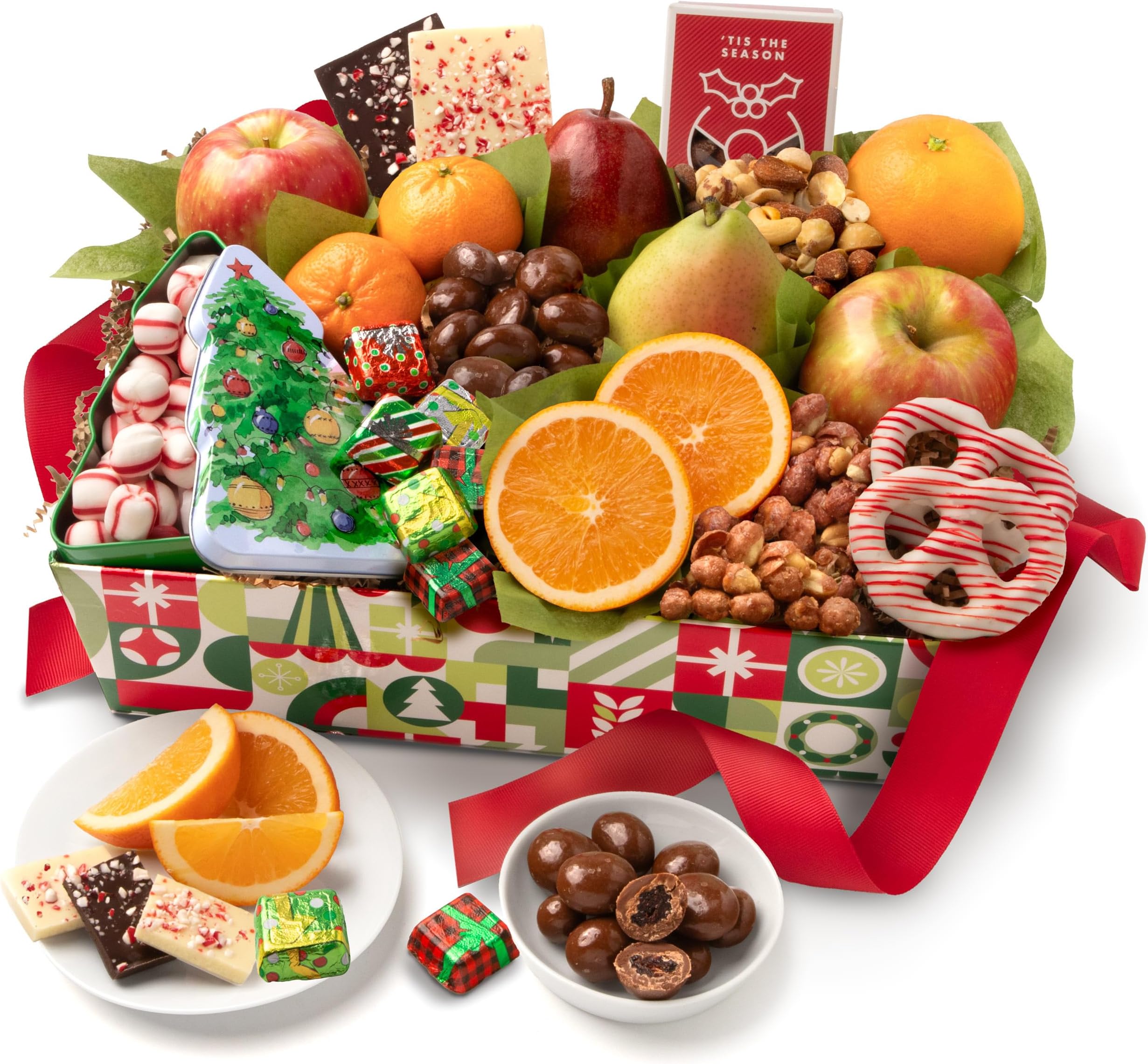 Holiday Chocolate, Nuts & Fresh Fruit Gift Basket