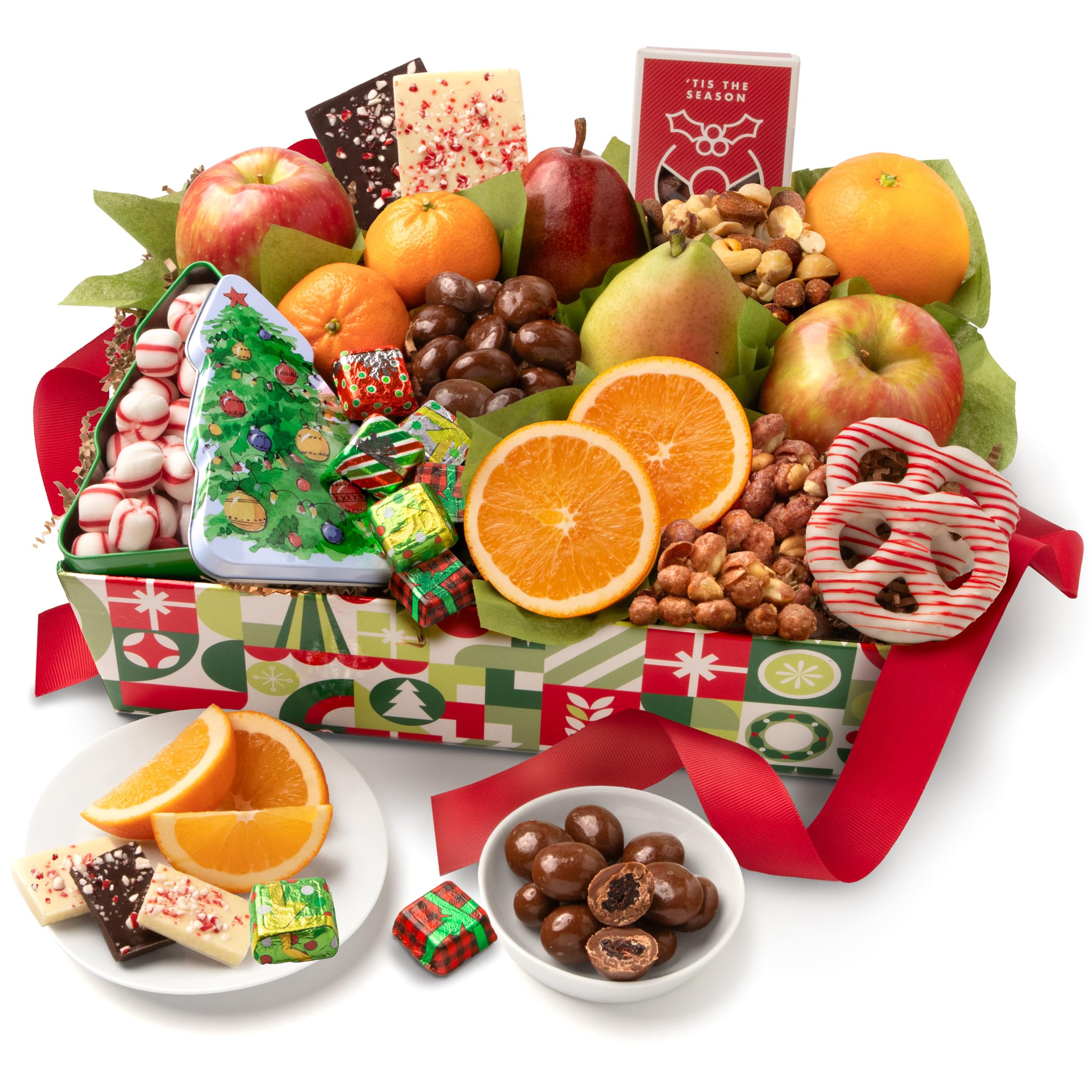 Holiday Chocolate, Nuts & Fresh Fruit Gift Basket