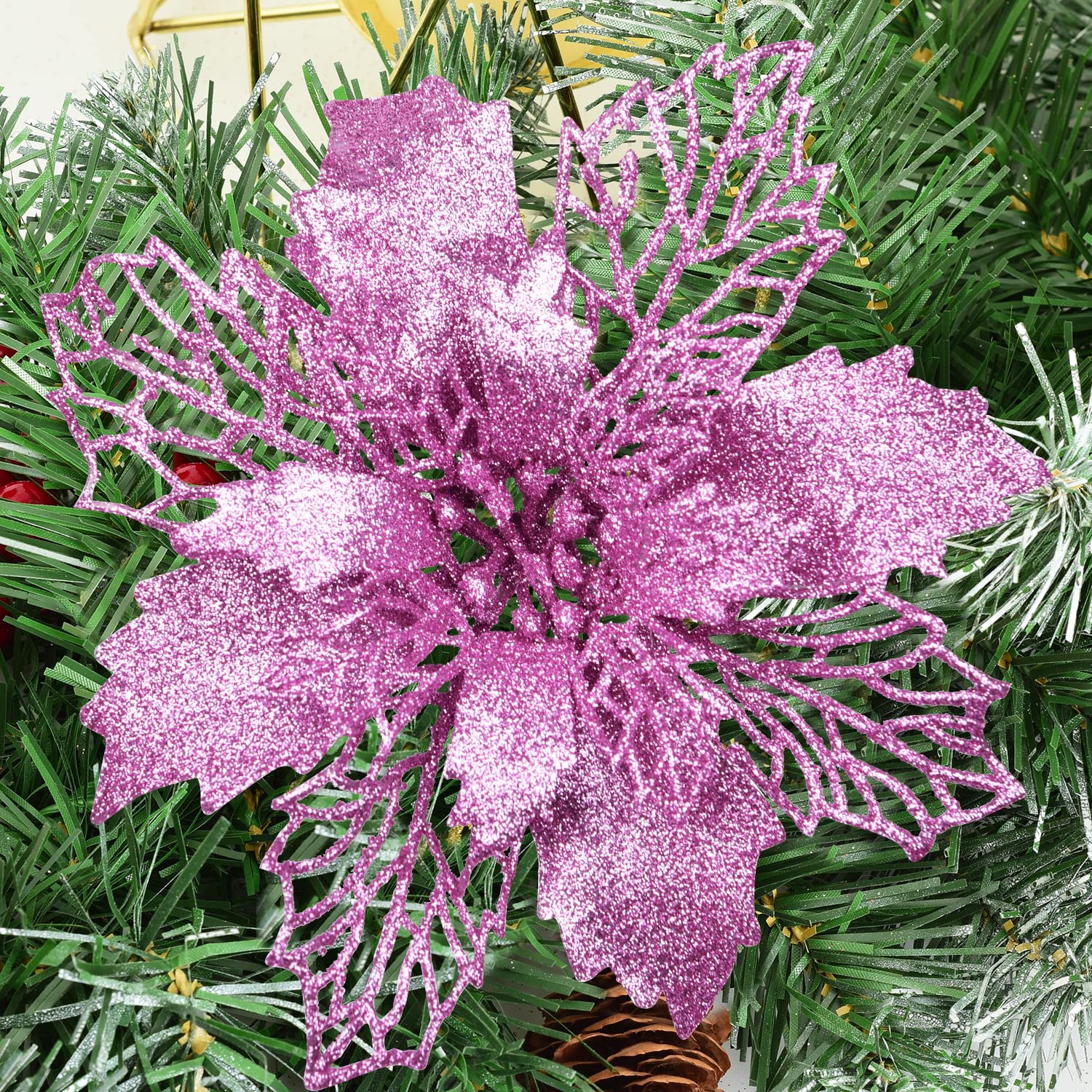 Amazon.de: Artiflr 16 Stck Weihnachtsstern-Blumen, knstliche Blumen,  Glitzer, Weihnachtsstern, Weihnachtskranz, Weihnachtsbaumschmuck fr  Weihnachtsdekoration (lila und rosa)