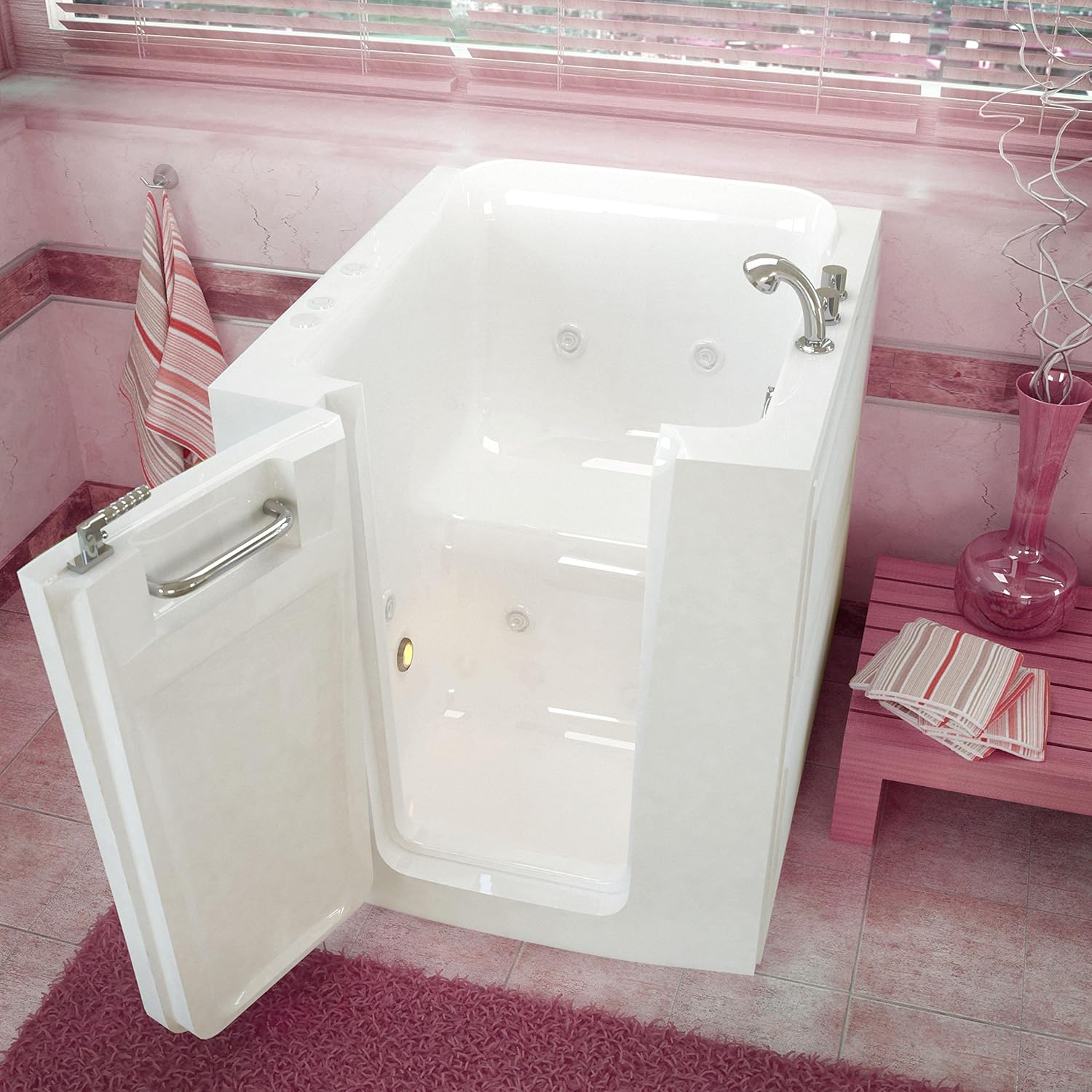 Venzi Vz3238lwh Rectangular Whirlpool Walk-In Bathtub, 32x38, Offset Drain, White